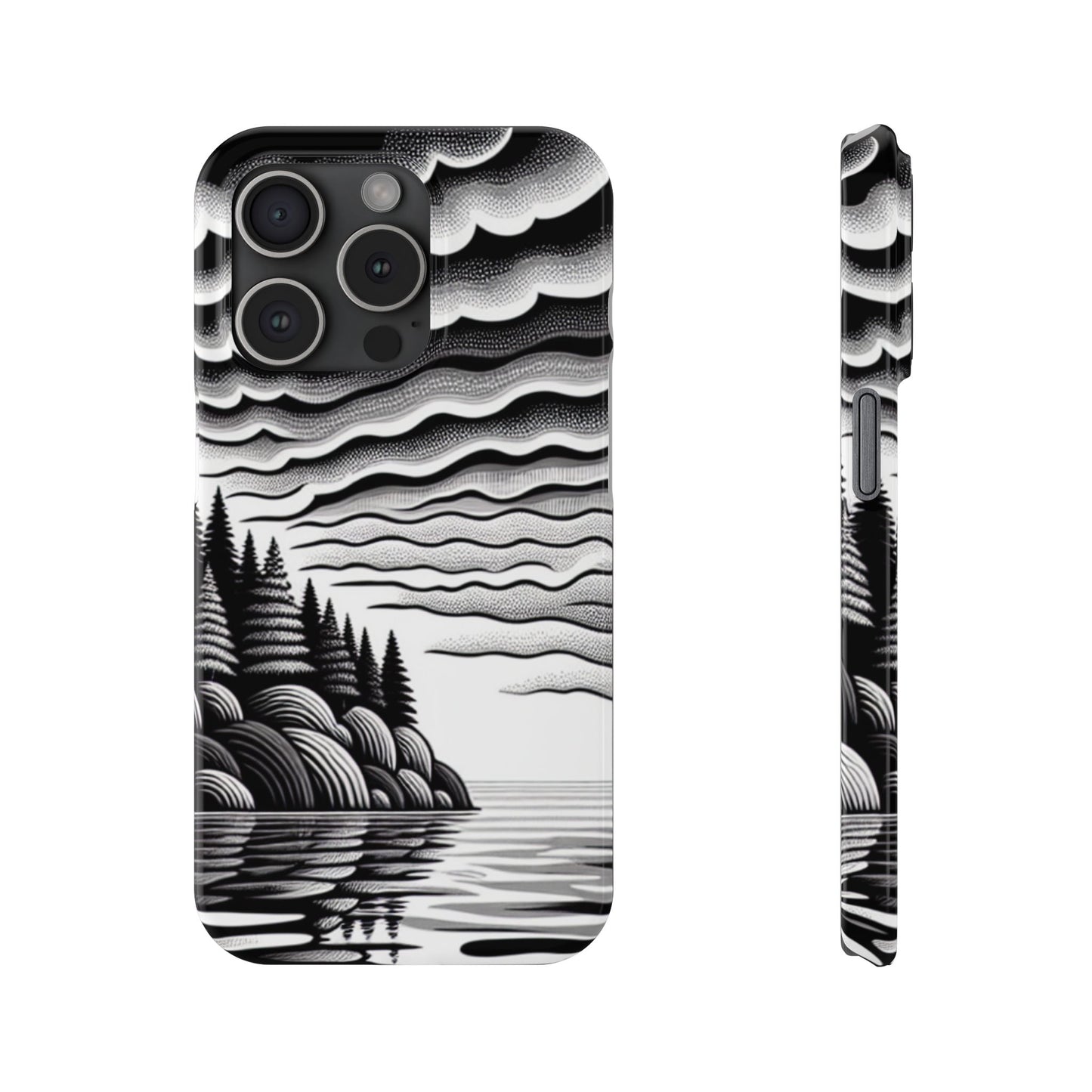 Artistic Black and White Slim Phone Case - Nature Landscape Design