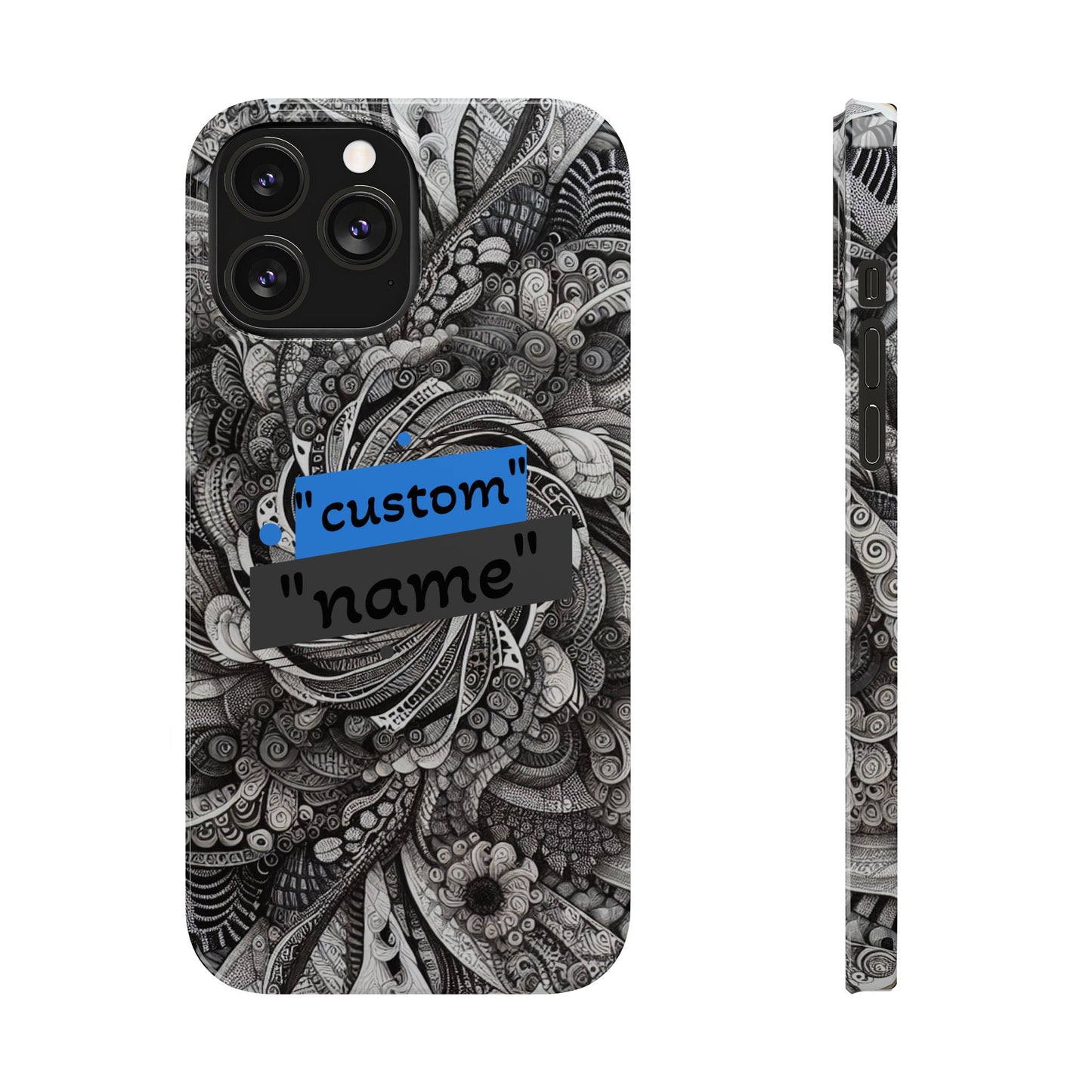 Customizable Slim Phone Cases - Personalized Black Swirl Design