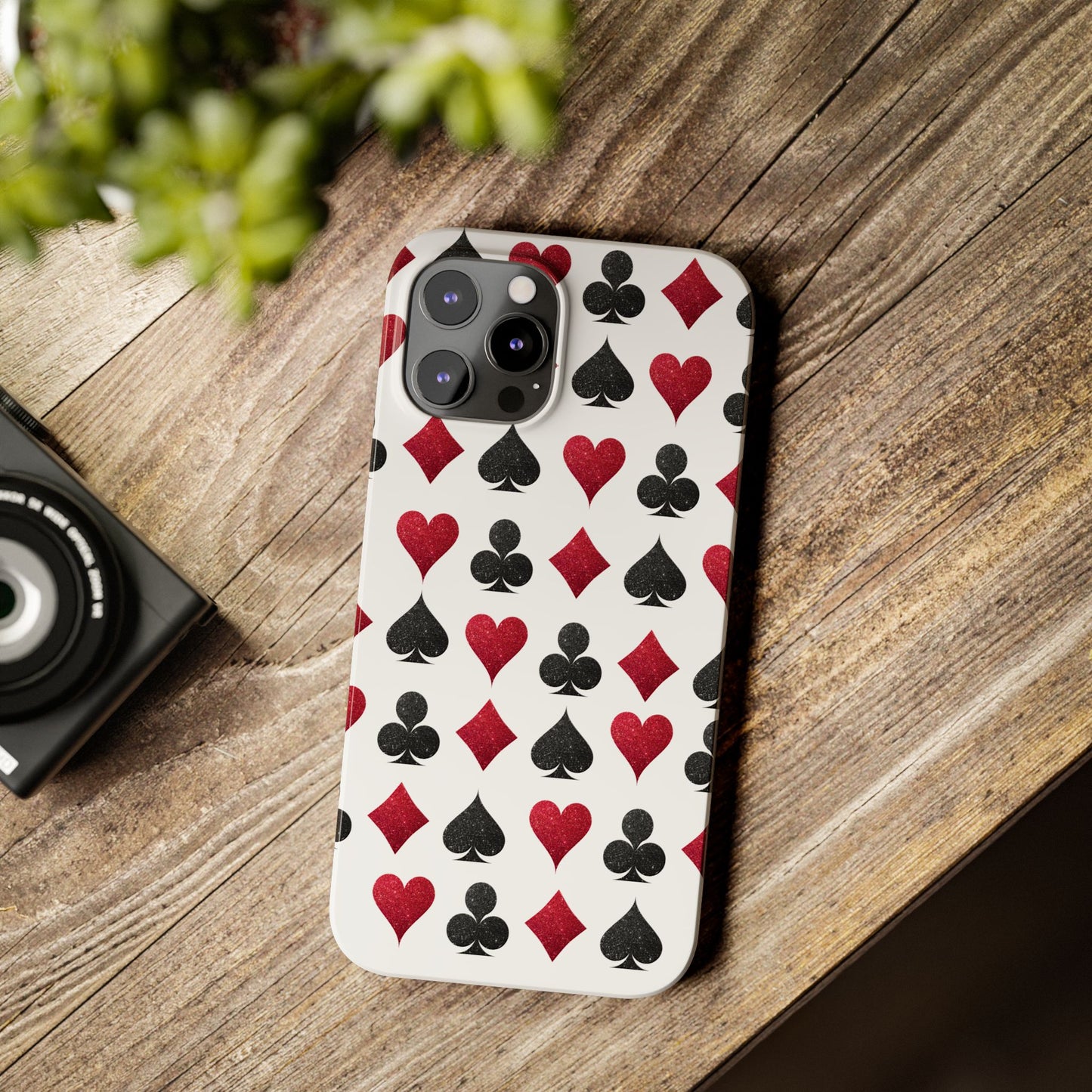 Stylish Playing Card Slim Phone Case - Red & Black Design