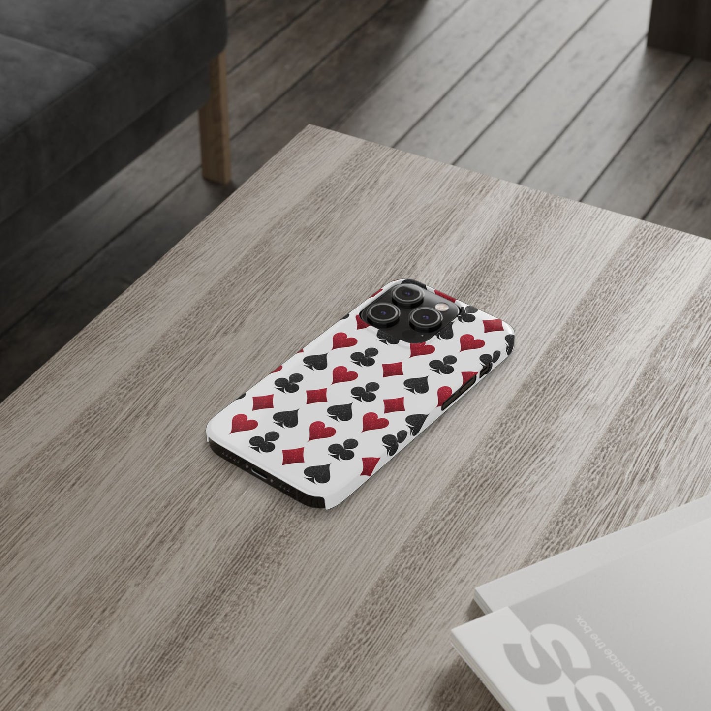 Stylish Playing Card Slim Phone Case - Red & Black Design