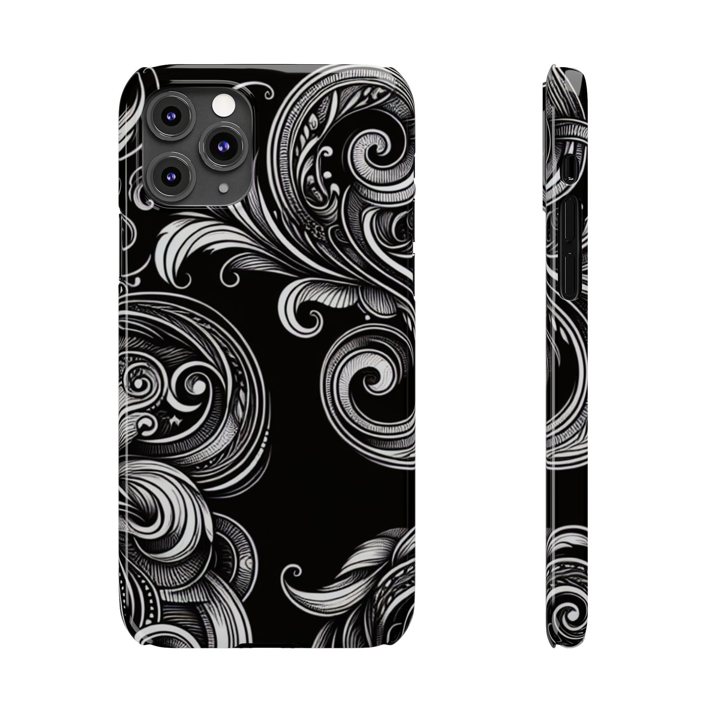 Elegant Black Swirl Slim Phone Case - Artistic Design for All Occasions