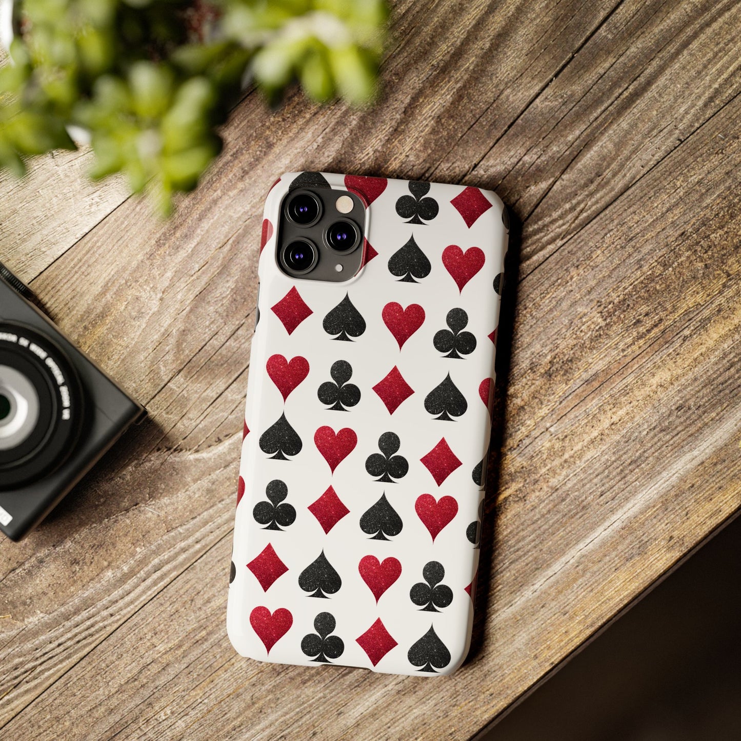 Stylish Playing Card Slim Phone Case - Red & Black Design