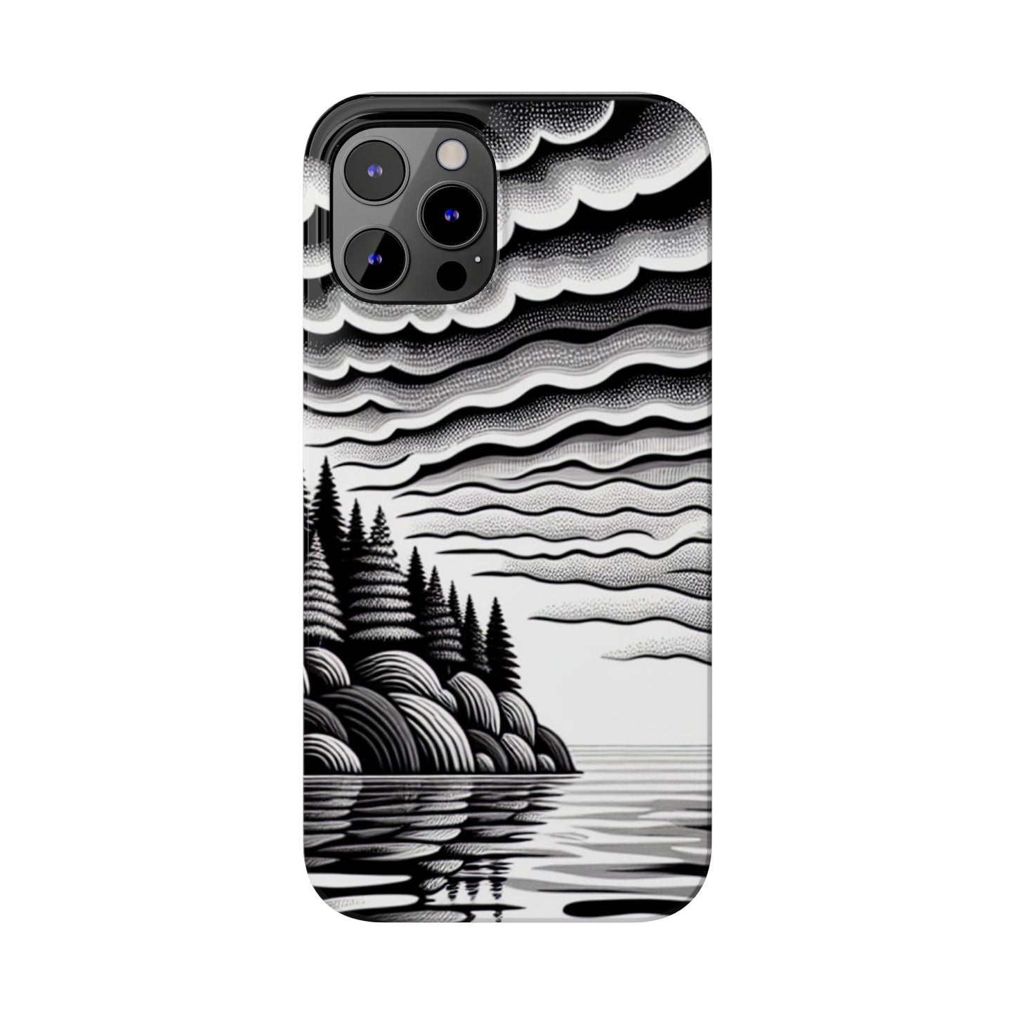 Artistic Black and White Slim Phone Case - Nature Landscape Design