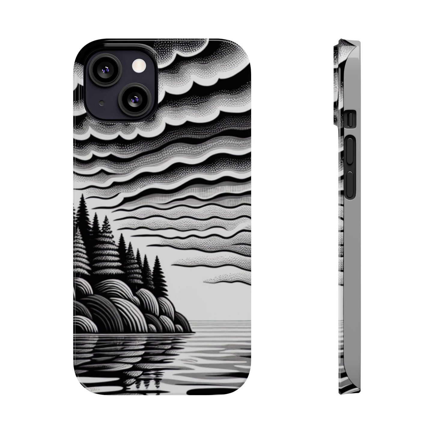 Artistic Black and White Slim Phone Case - Nature Landscape Design