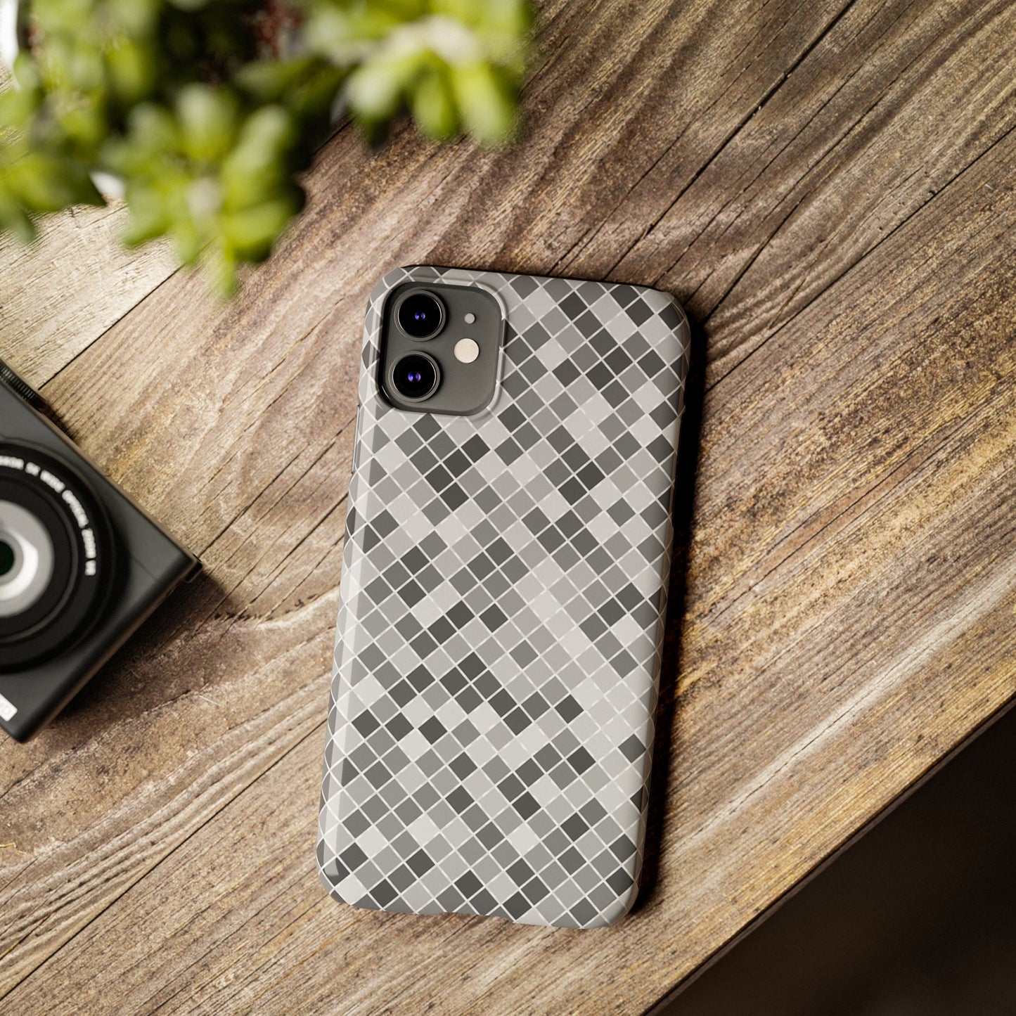 Chic Grey Mosaic Slim Phone Case - Stylish Protection for Modern Lifestyle