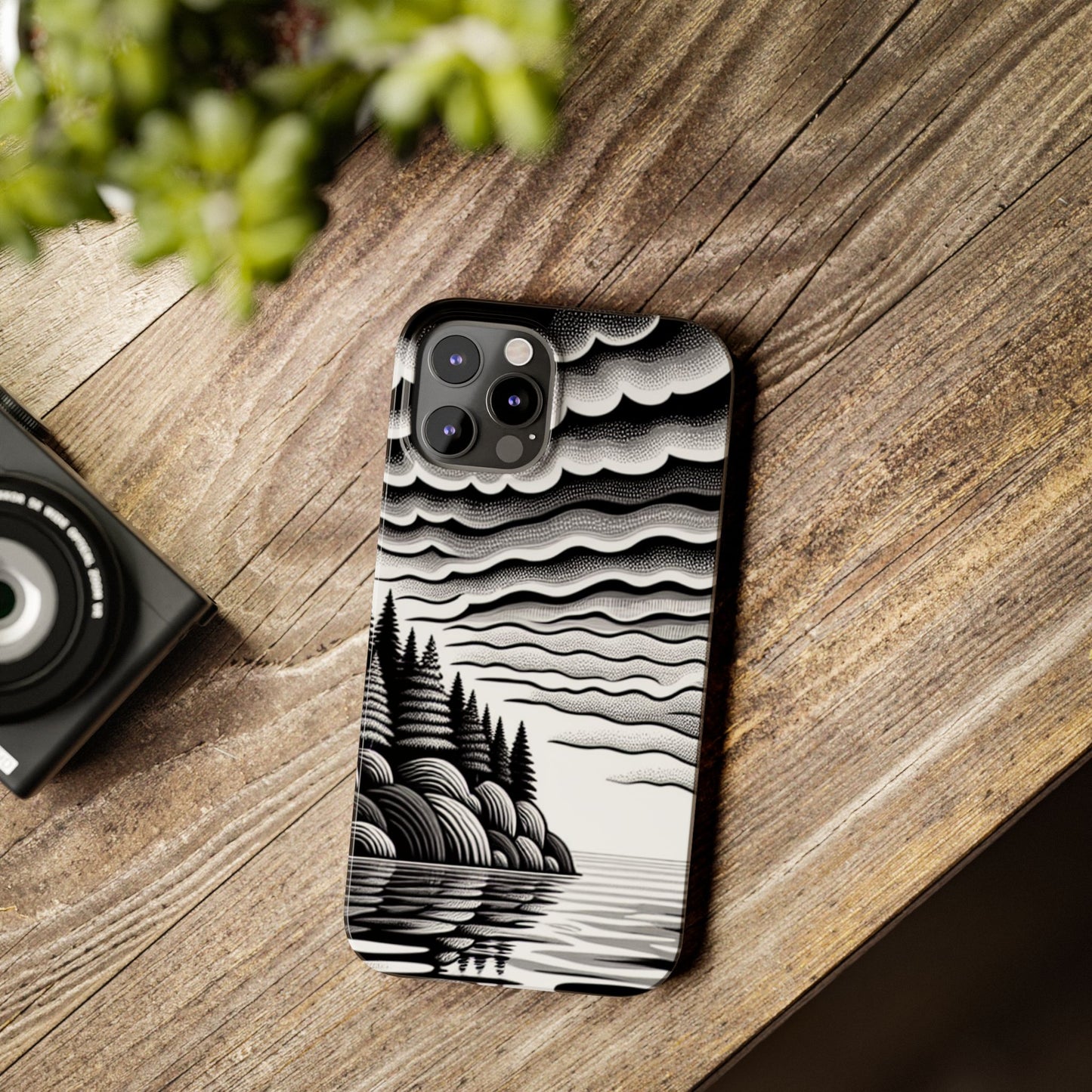 Artistic Black and White Slim Phone Case - Nature Landscape Design