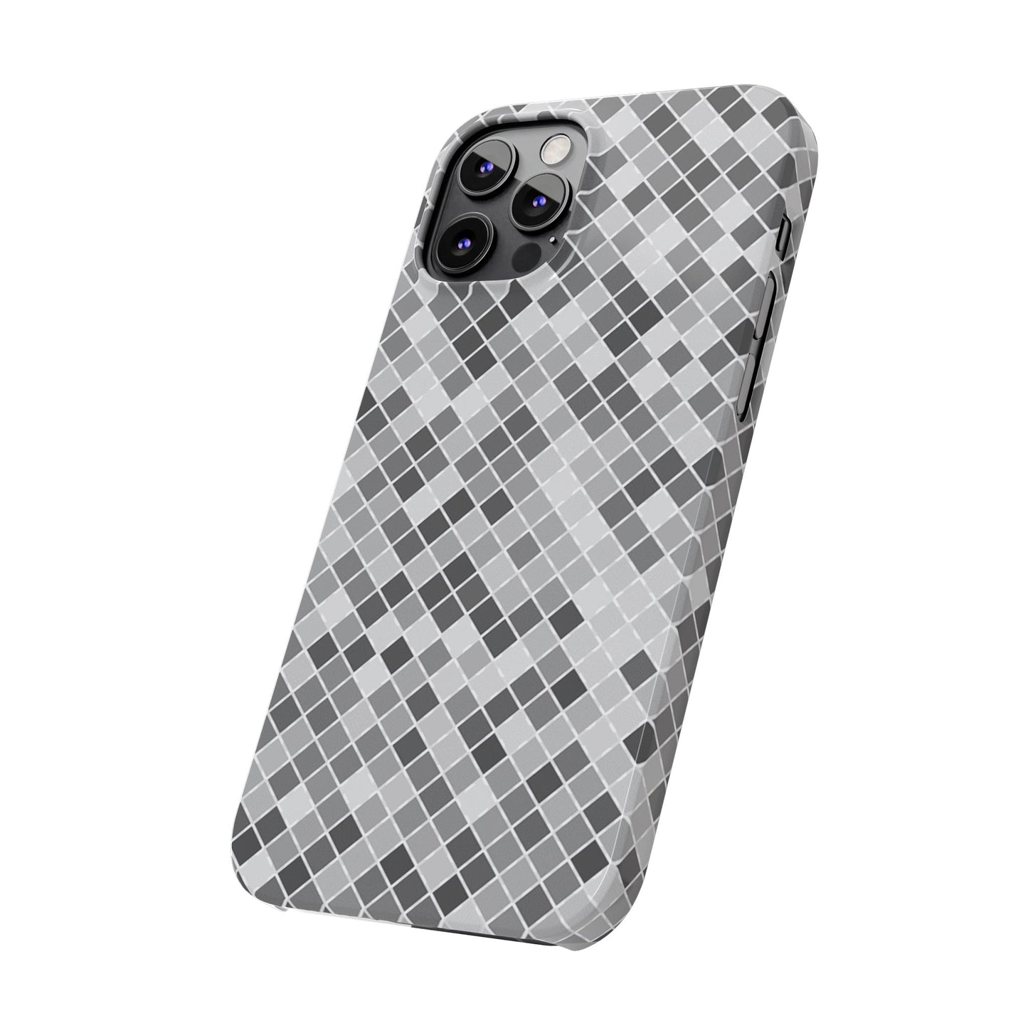 Chic Grey Mosaic Slim Phone Case - Stylish Protection for Modern Lifestyle