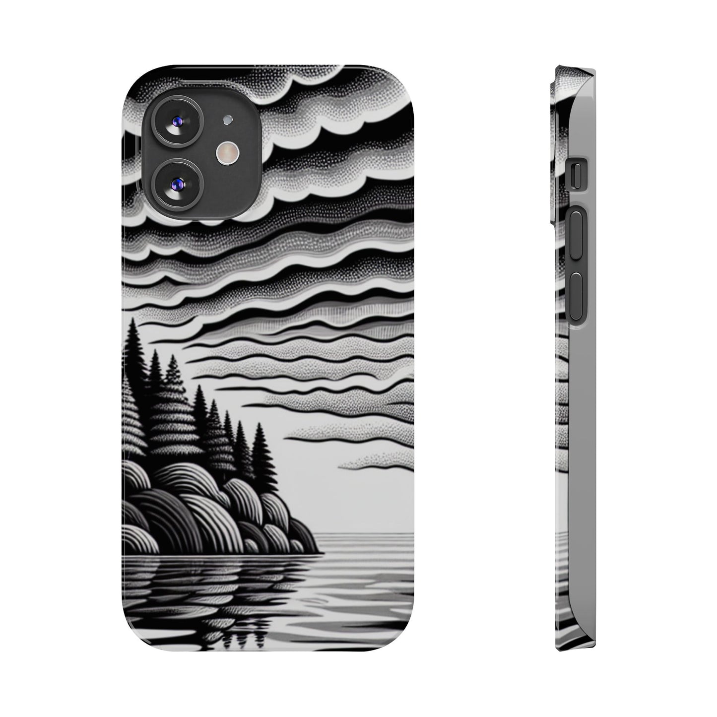 Artistic Black and White Slim Phone Case - Nature Landscape Design