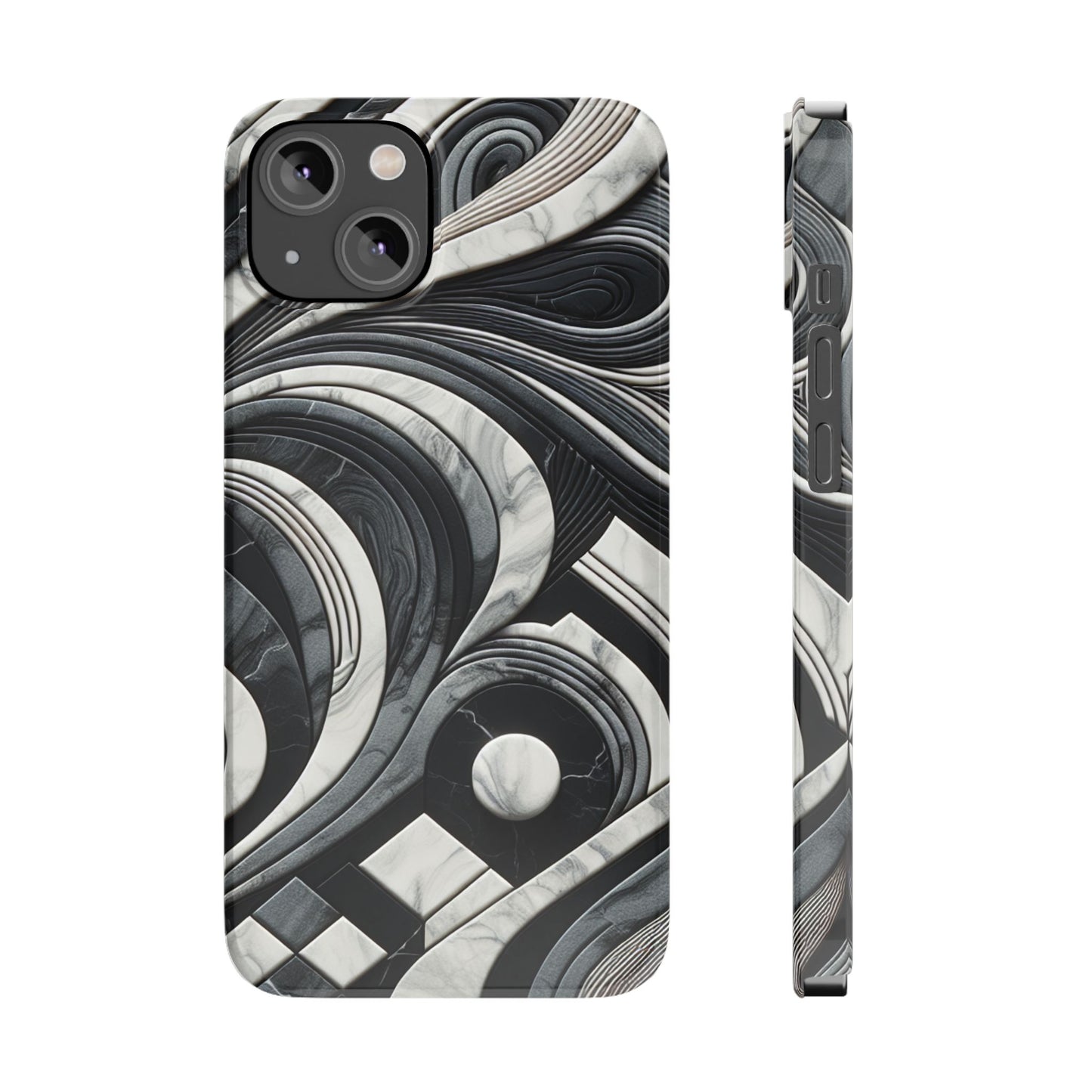 Elegant Marble Slim Phone Case - Stylish Black & White Design