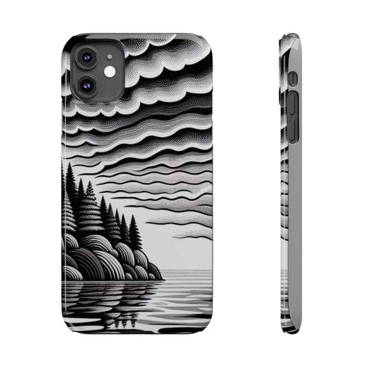 Artistic Black and White Slim Phone Case - Nature Landscape Design