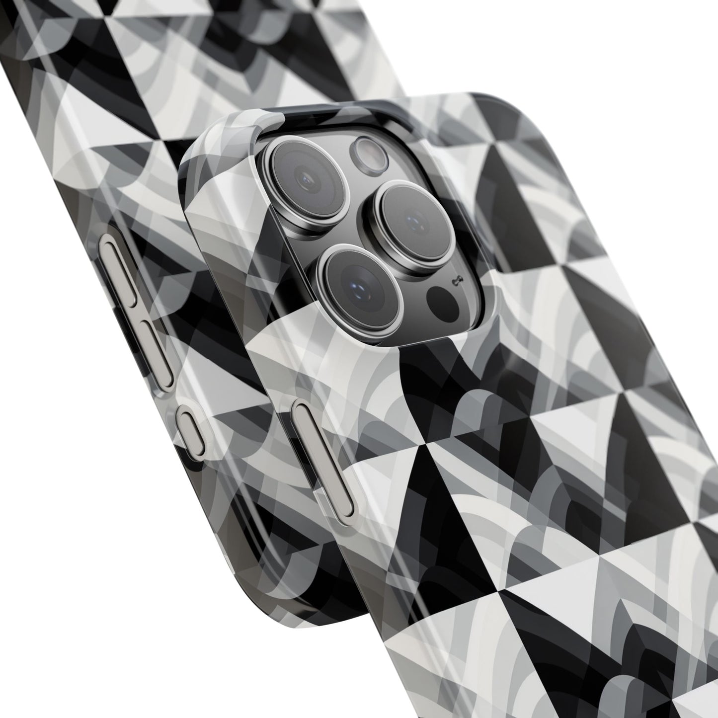 Stylish Black and Gray Slim Phone Case - Geometric Pattern for Modern Aesthetics