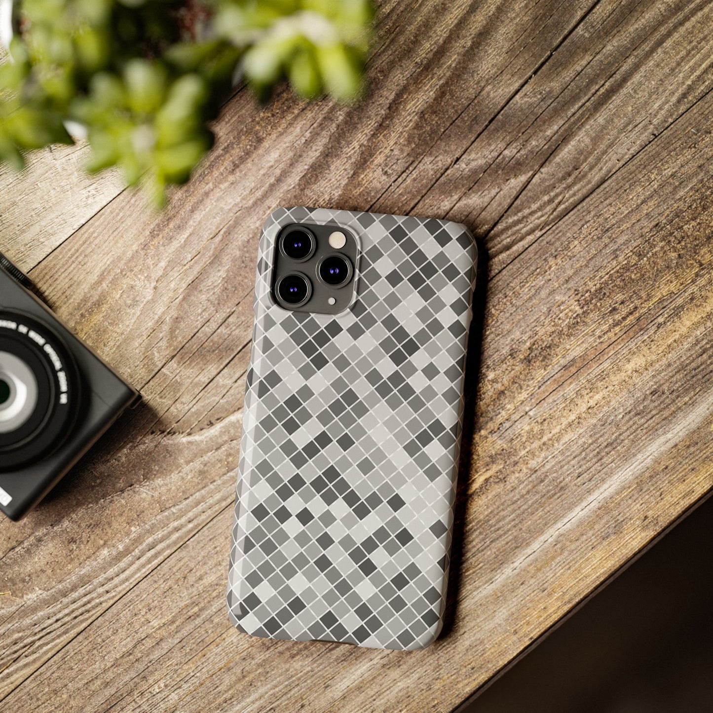 Chic Grey Mosaic Slim Phone Case - Stylish Protection for Modern Lifestyle