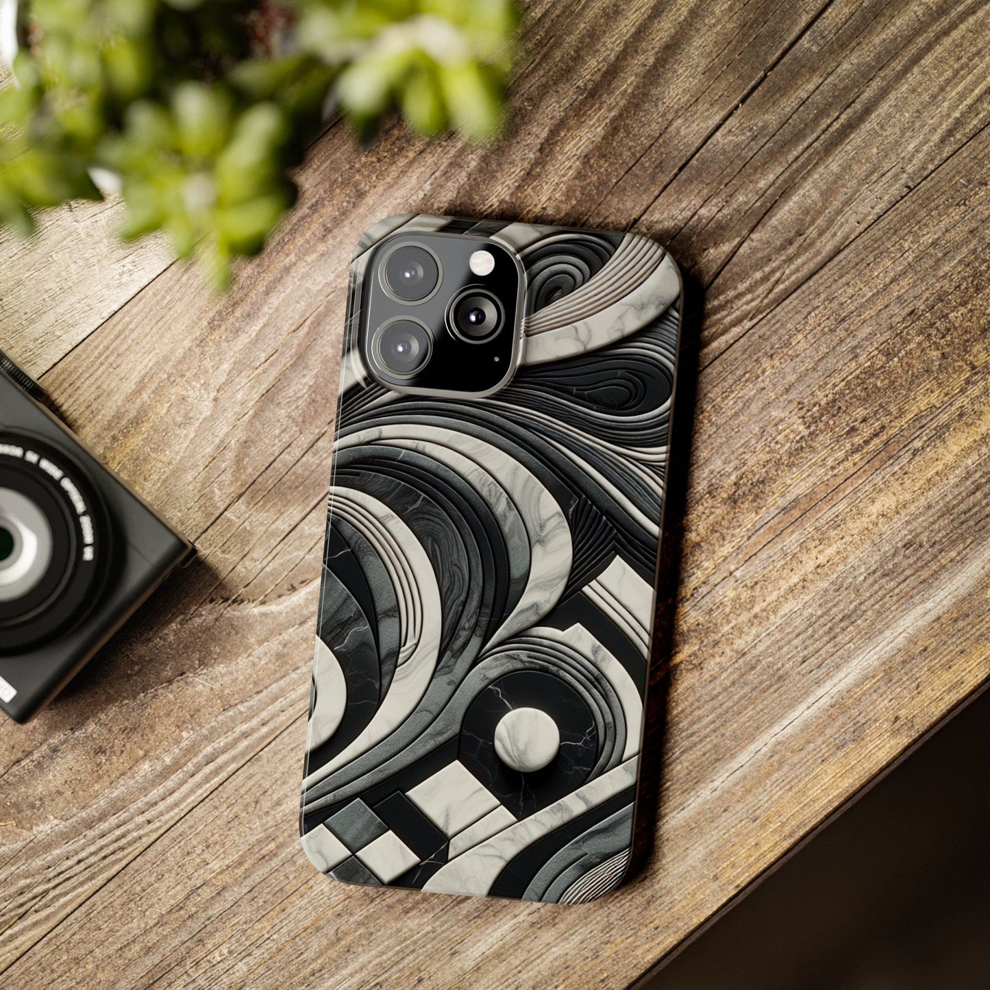 Elegant Marble Slim Phone Case - Stylish Black & White Design