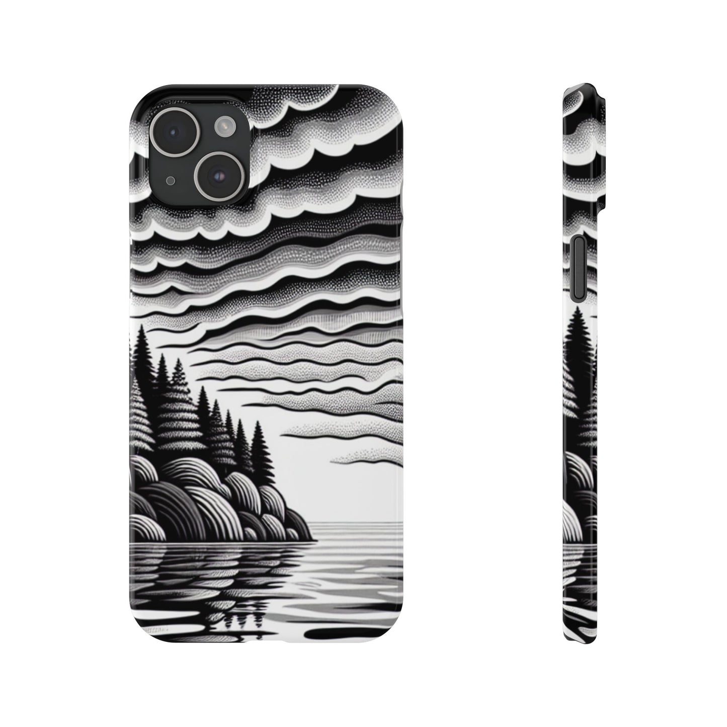 Artistic Black and White Slim Phone Case - Nature Landscape Design