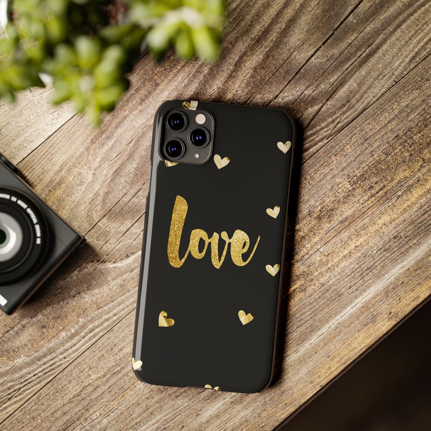 Glitter Love Slim Phone Case - Stylish Black Love Design