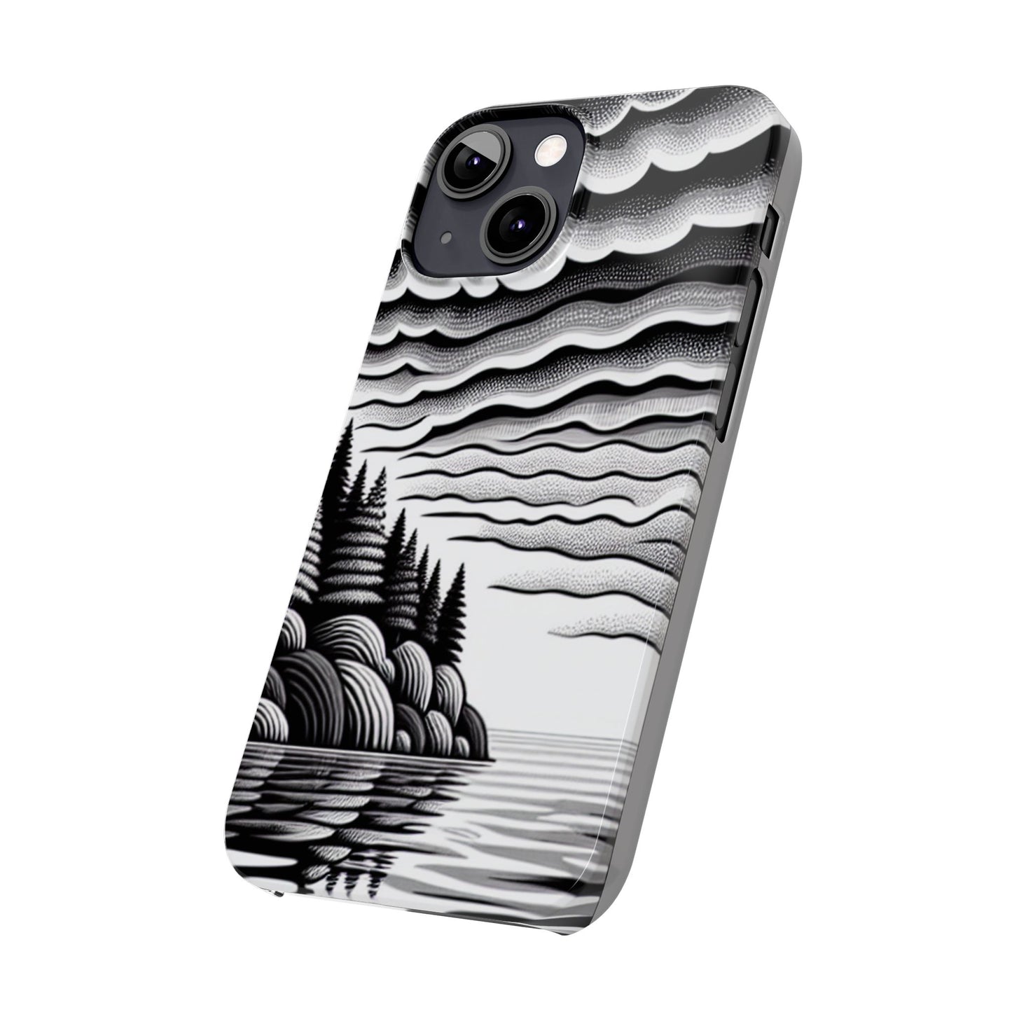 Artistic Black and White Slim Phone Case - Nature Landscape Design