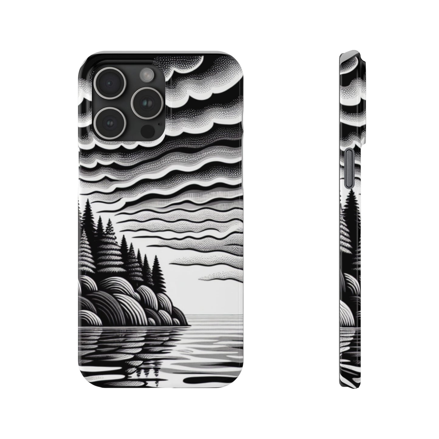 Artistic Black and White Slim Phone Case - Nature Landscape Design