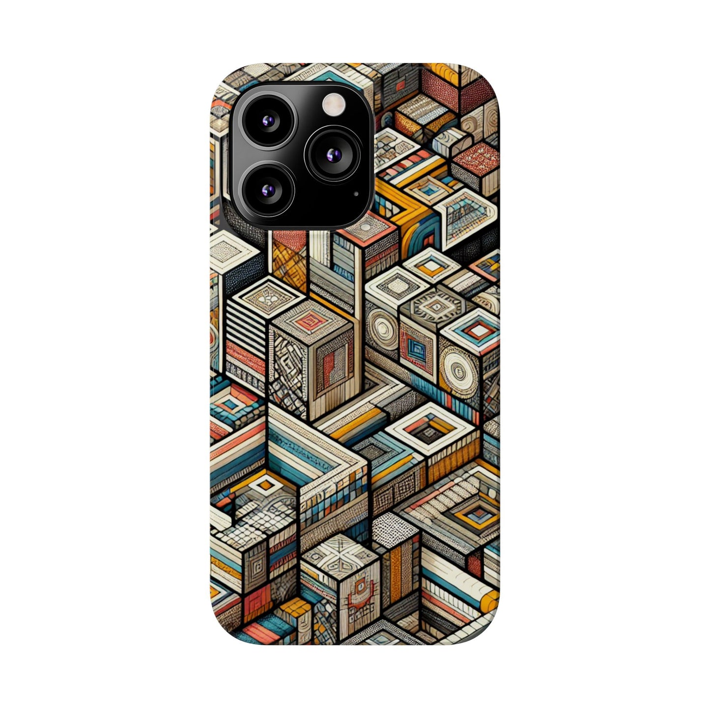 Artistic  Retro Geometric Slim Phone Case - Unique Abstract Design