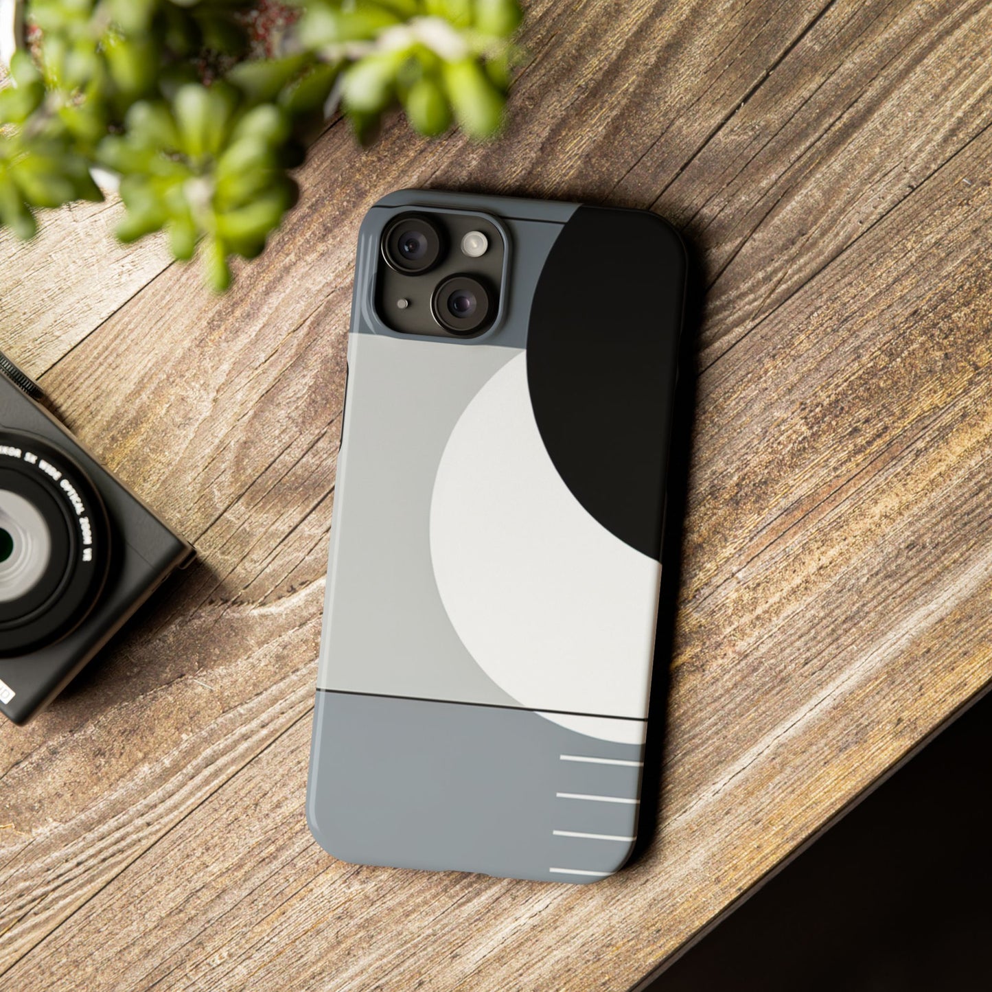 Minimalist Abstract Slim Phone Case - Modern Black and Gray Design