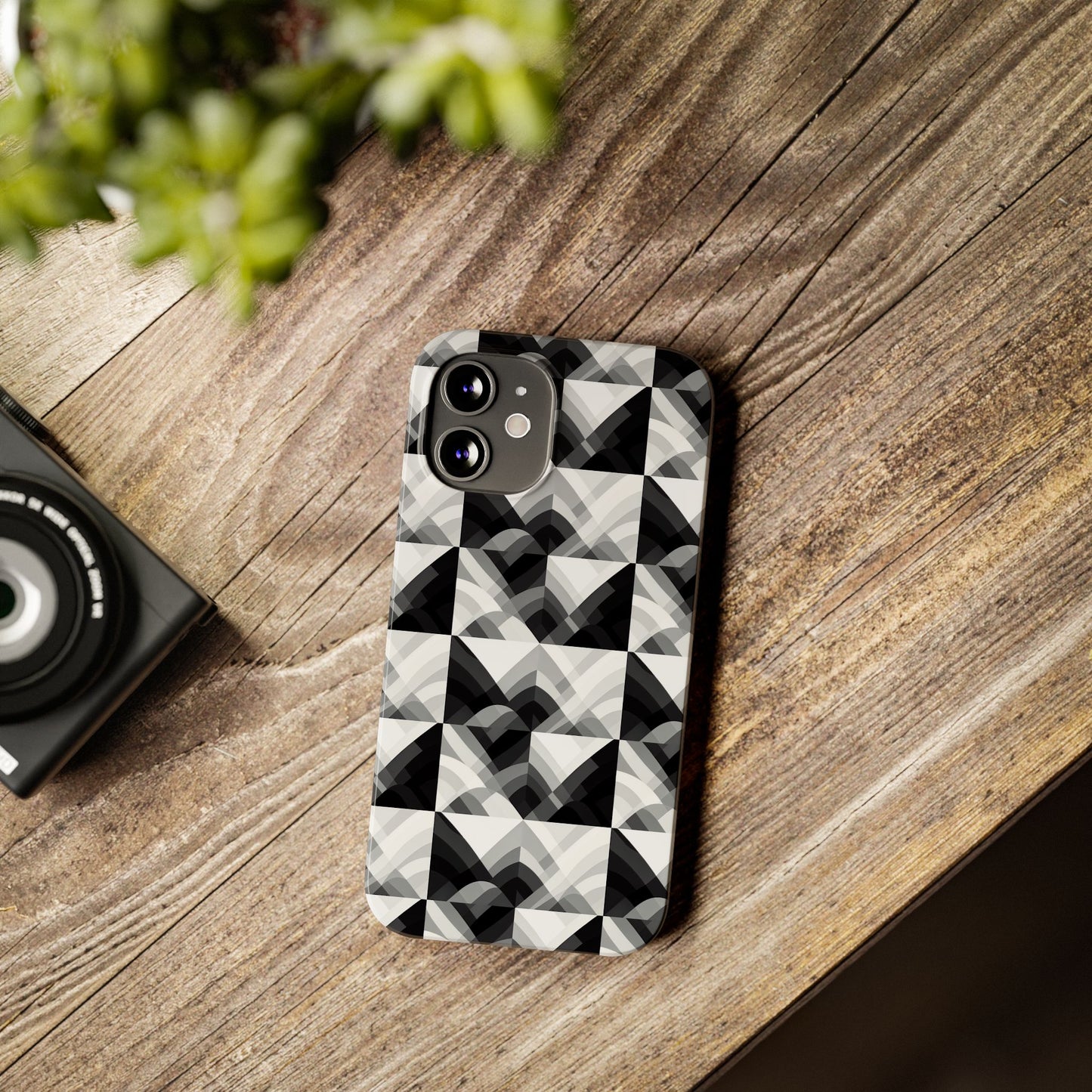 Stylish Black and Gray Slim Phone Case - Geometric Pattern for Modern Aesthetics