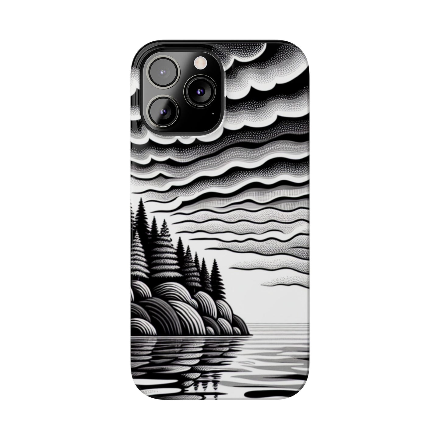 Artistic Black and White Slim Phone Case - Nature Landscape Design