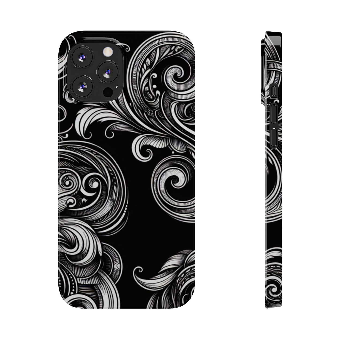 Elegant Black Swirl Slim Phone Case - Artistic Design for All Occasions