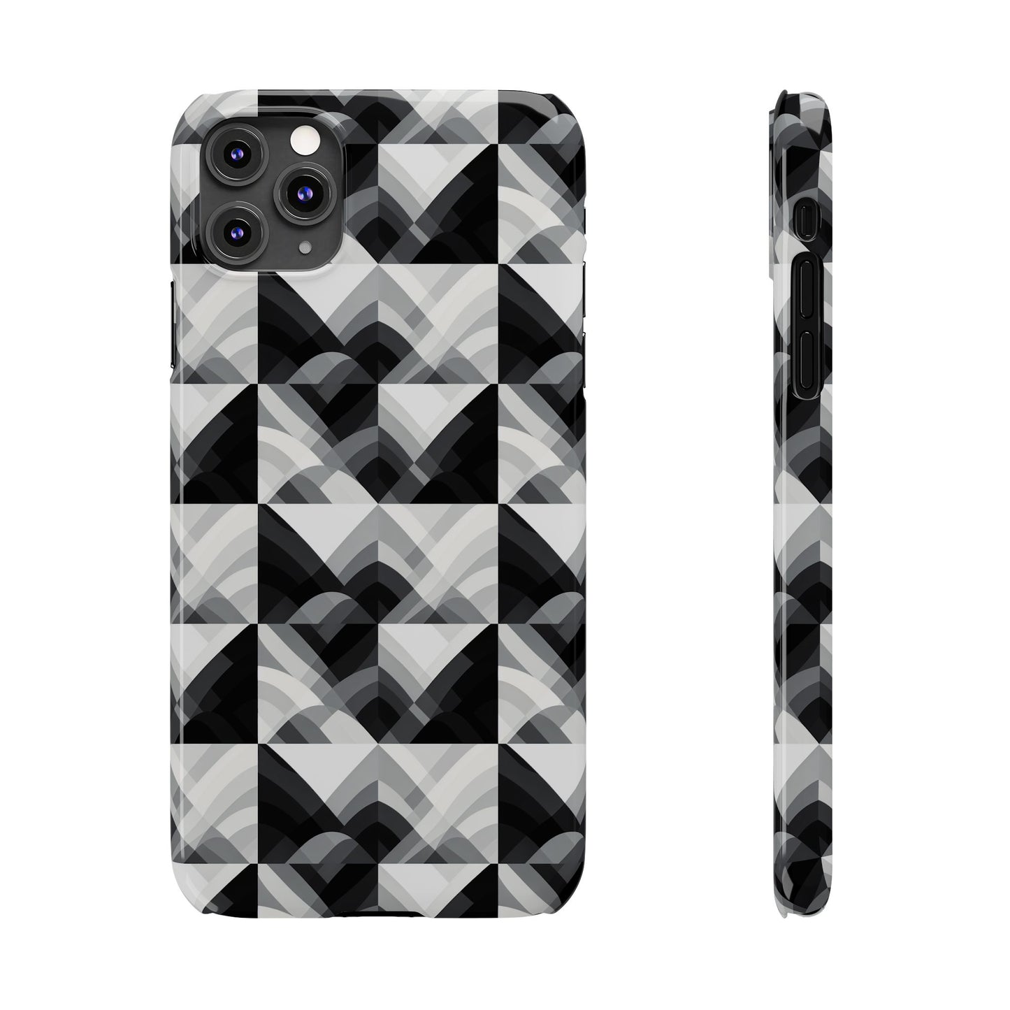 Stylish Black and Gray Slim Phone Case - Geometric Pattern for Modern Aesthetics