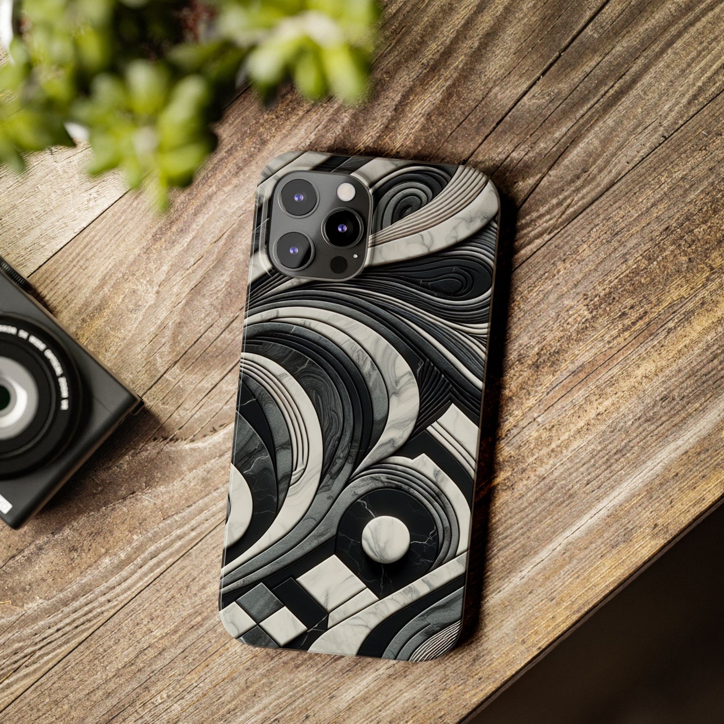 Elegant Marble Slim Phone Case - Stylish Black & White Design