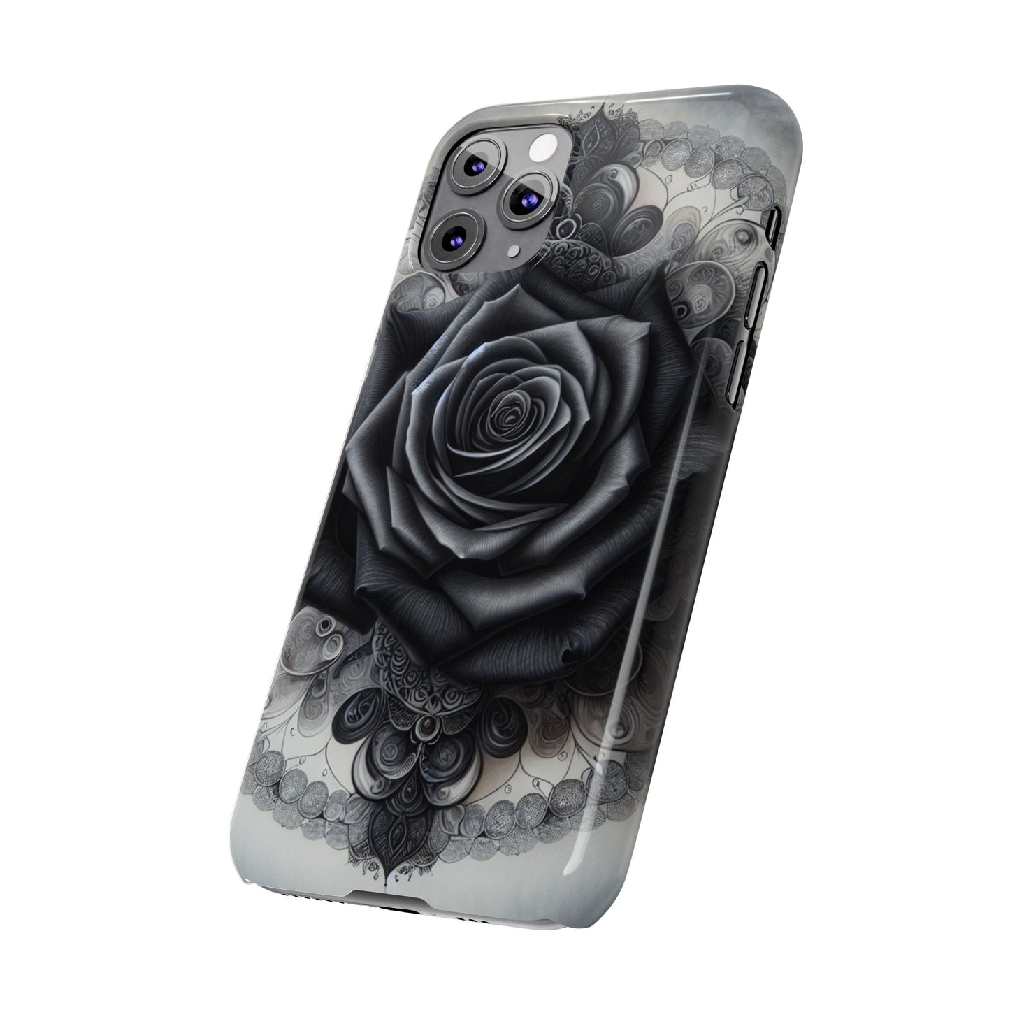 Elegant Black Rose Slim Phone Case for Stylish Protection