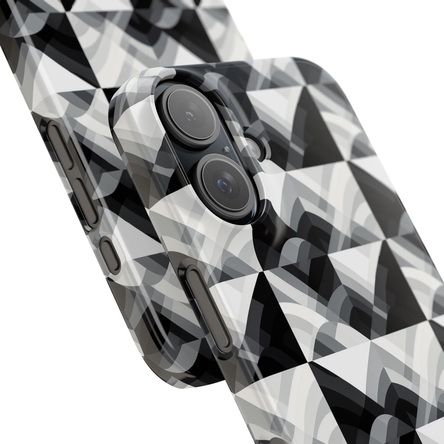 Stylish Black and Gray Slim Phone Case - Geometric Pattern for Modern Aesthetics