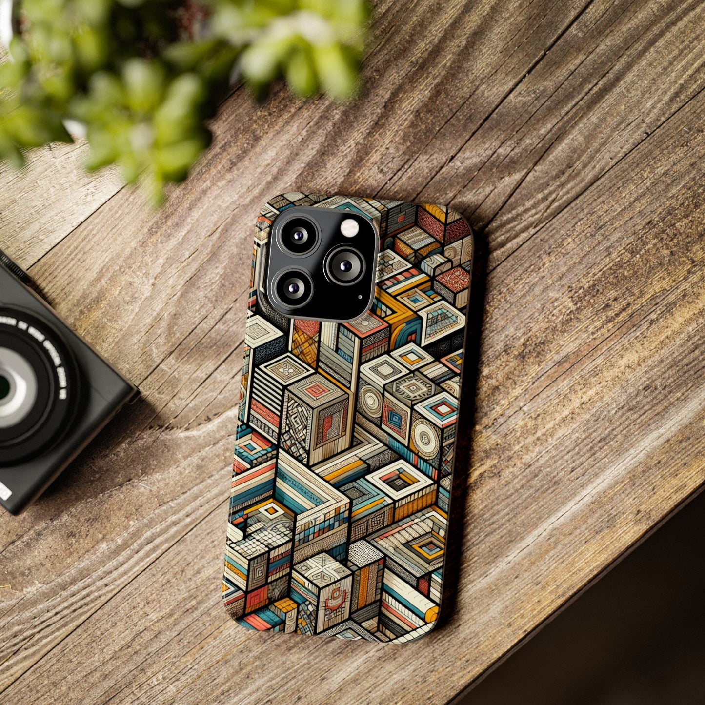 Artistic  Retro Geometric Slim Phone Case - Unique Abstract Design