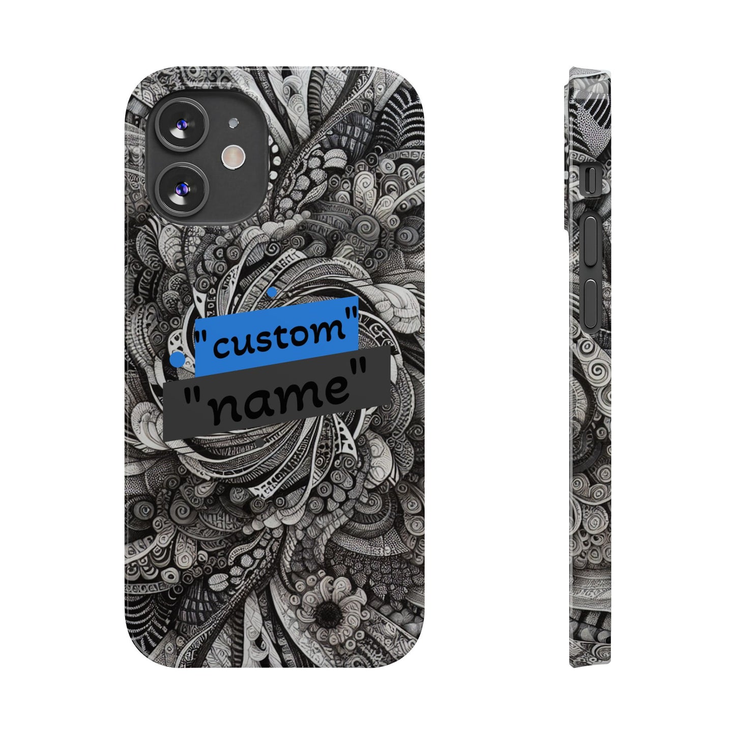 Customizable Slim Phone Cases - Personalized Black Swirl Design