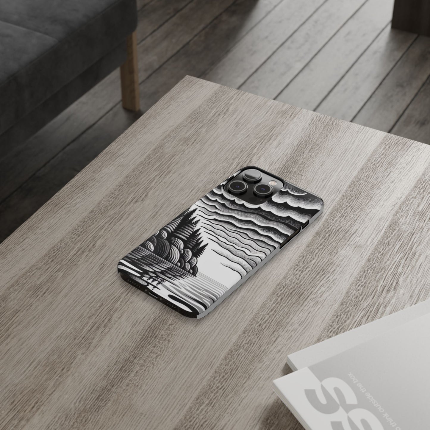 Artistic Black and White Slim Phone Case - Nature Landscape Design