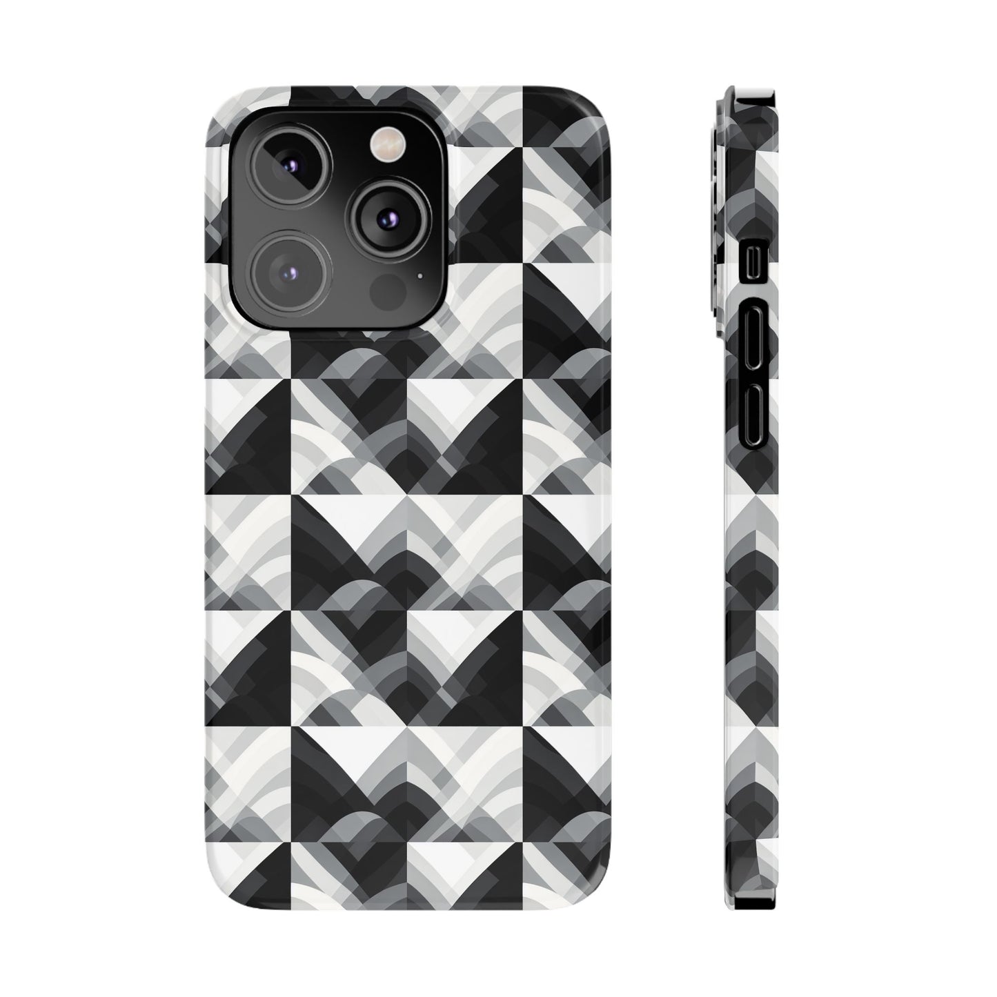 Stylish Black and Gray Slim Phone Case - Geometric Pattern for Modern Aesthetics