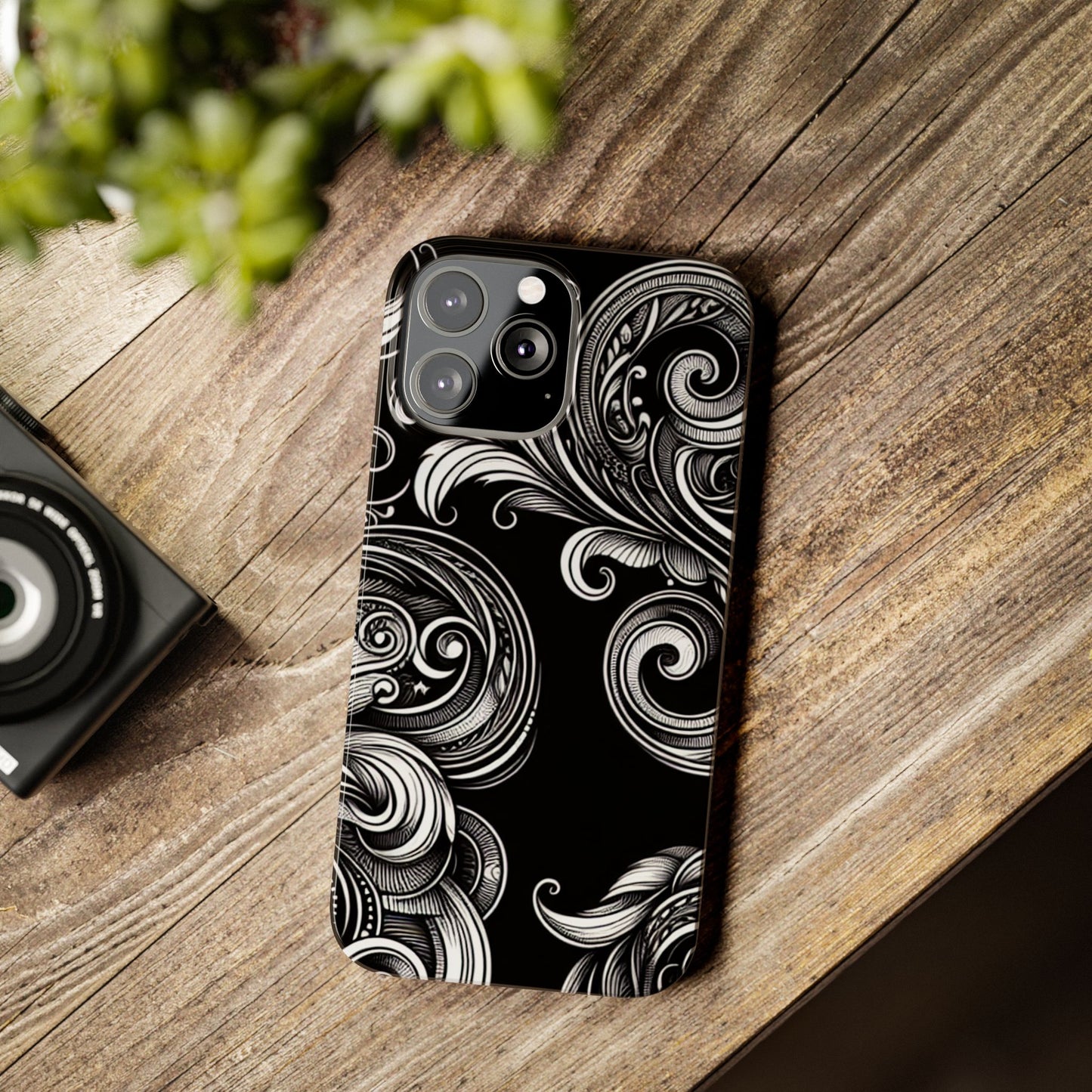 Elegant Black Swirl Slim Phone Case - Artistic Design for All Occasions