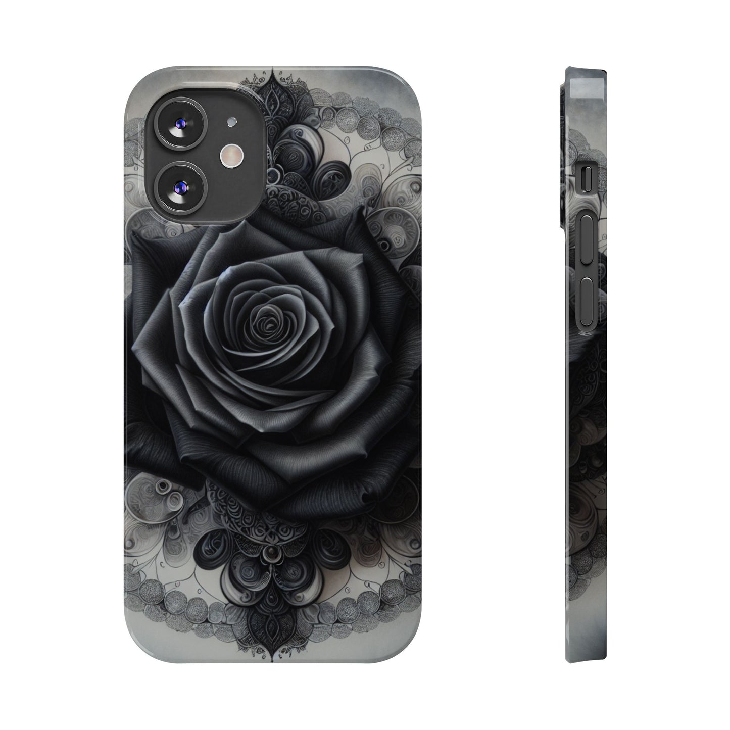 Elegant Black Rose Slim Phone Case for Stylish Protection