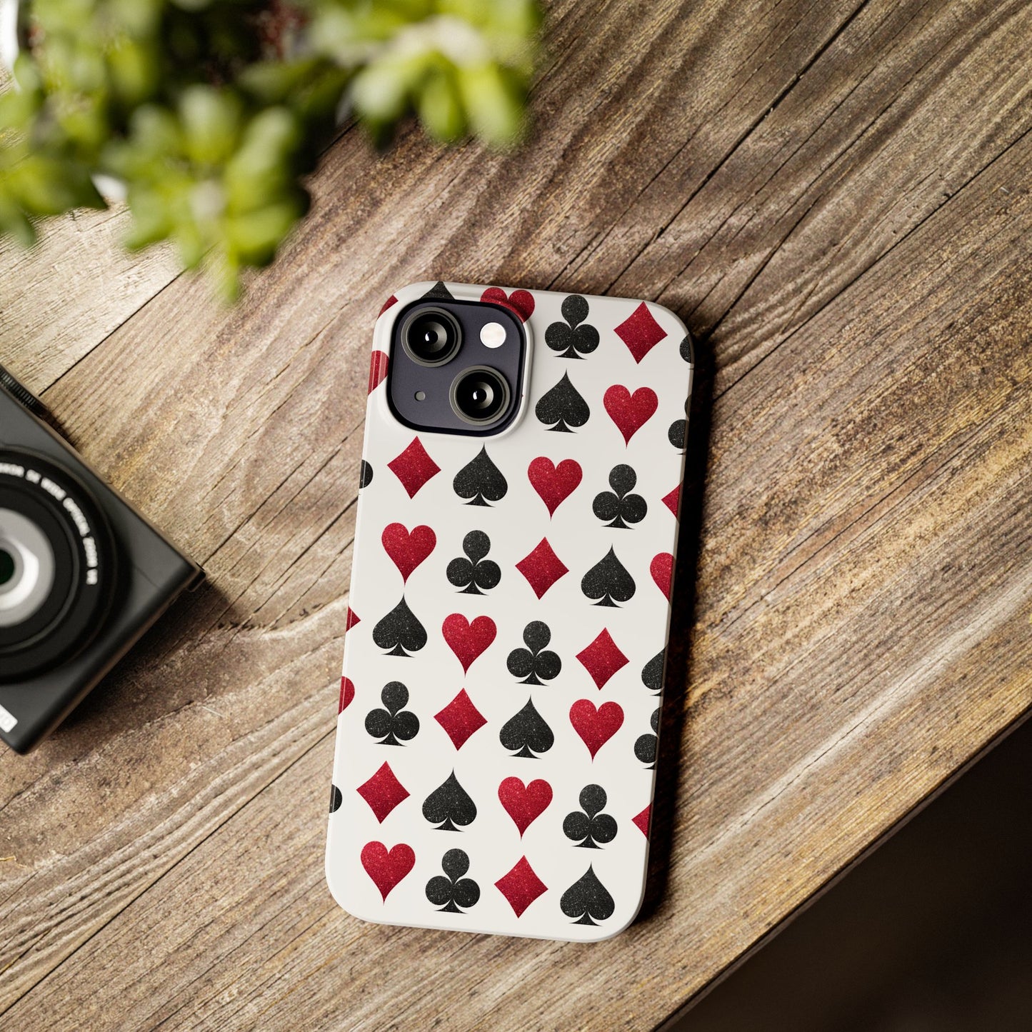 Stylish Playing Card Slim Phone Case - Red & Black Design