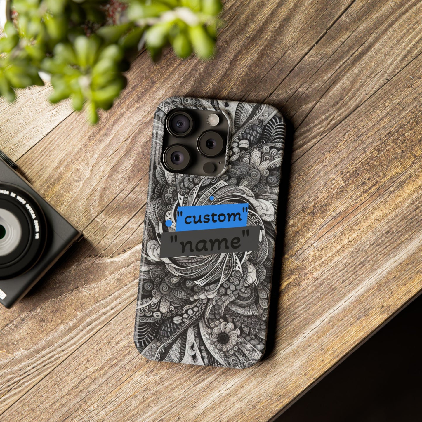 Customizable Slim Phone Cases - Personalized Black Swirl Design