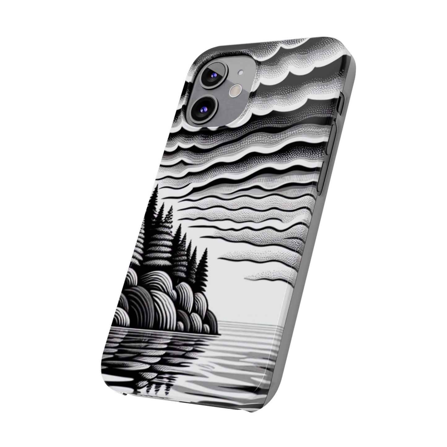 Artistic Black and White Slim Phone Case - Nature Landscape Design