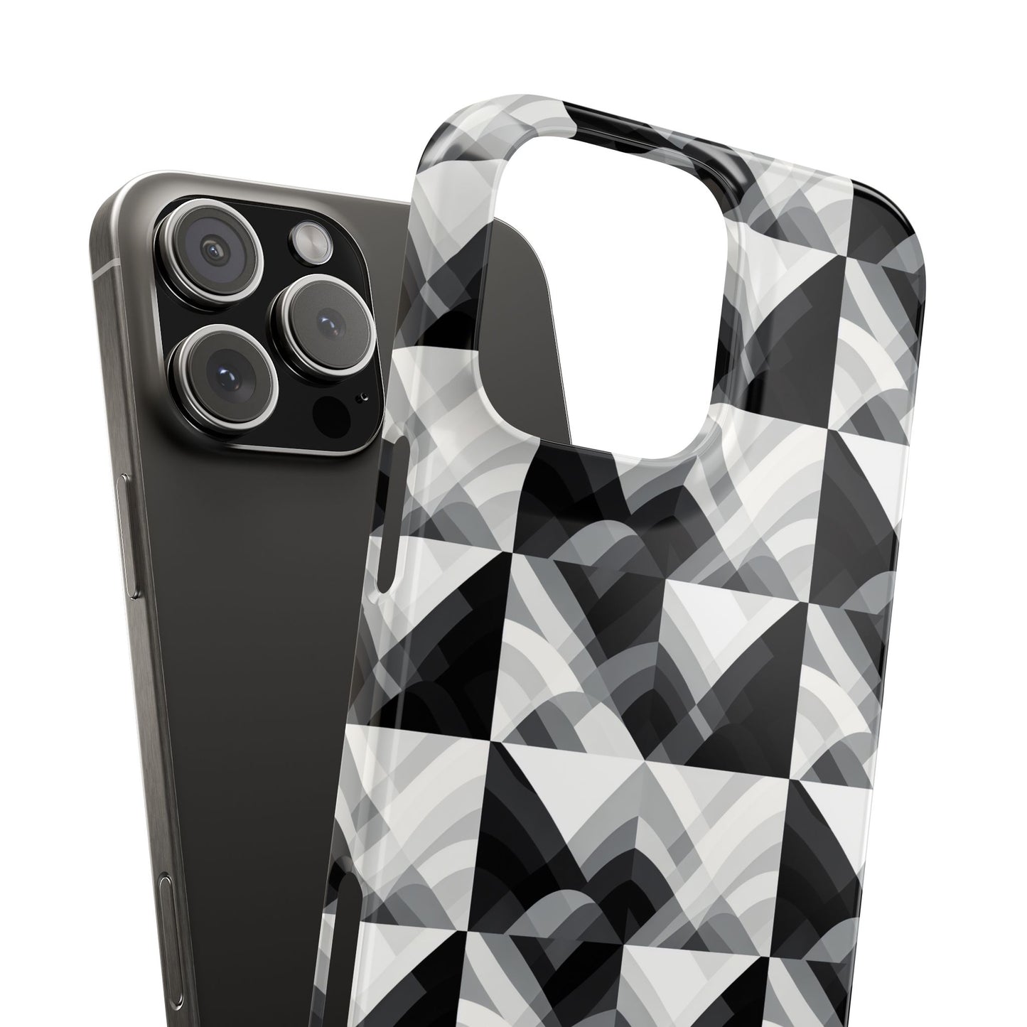 Stylish Black and Gray Slim Phone Case - Geometric Pattern for Modern Aesthetics