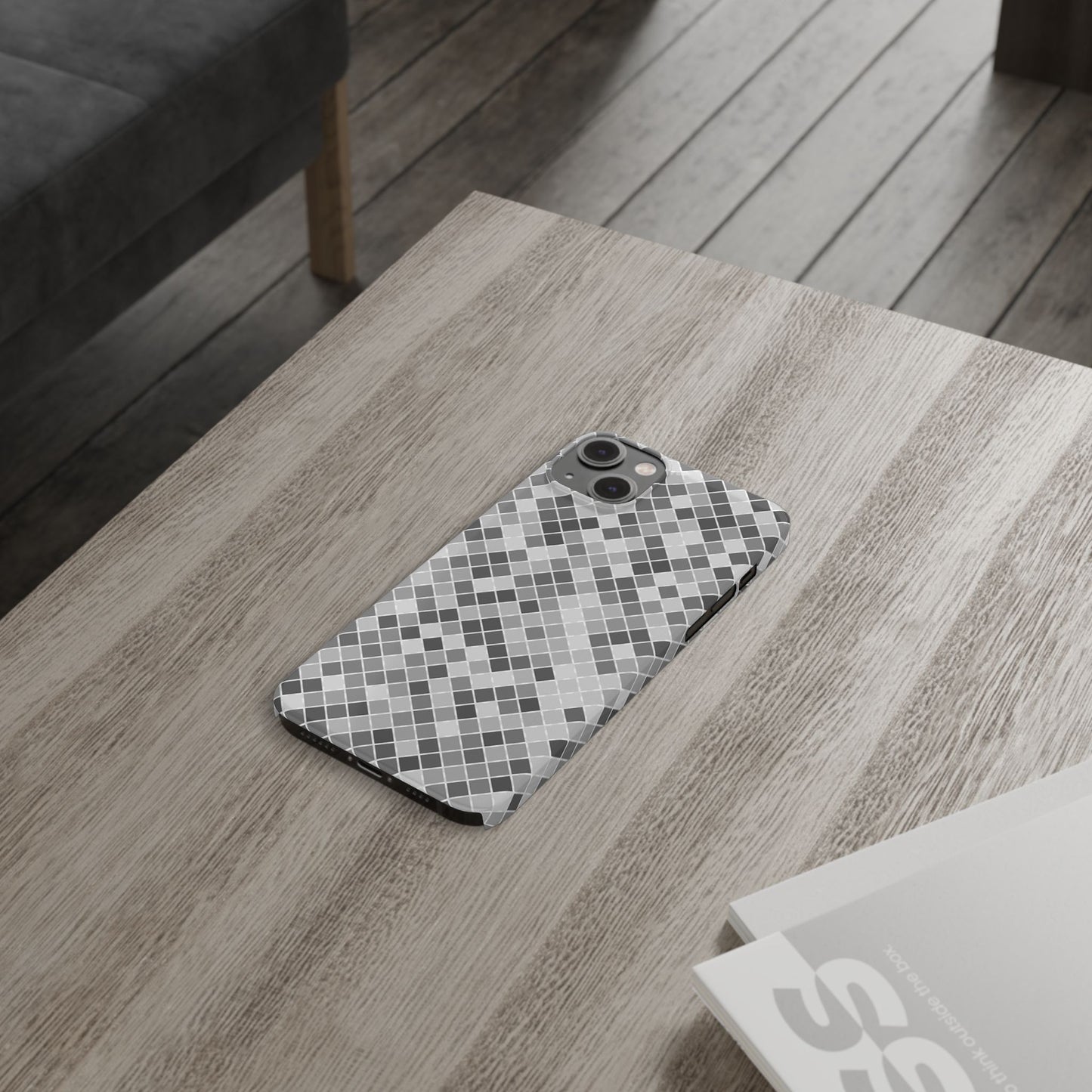 Chic Grey Mosaic Slim Phone Case - Stylish Protection for Modern Lifestyle