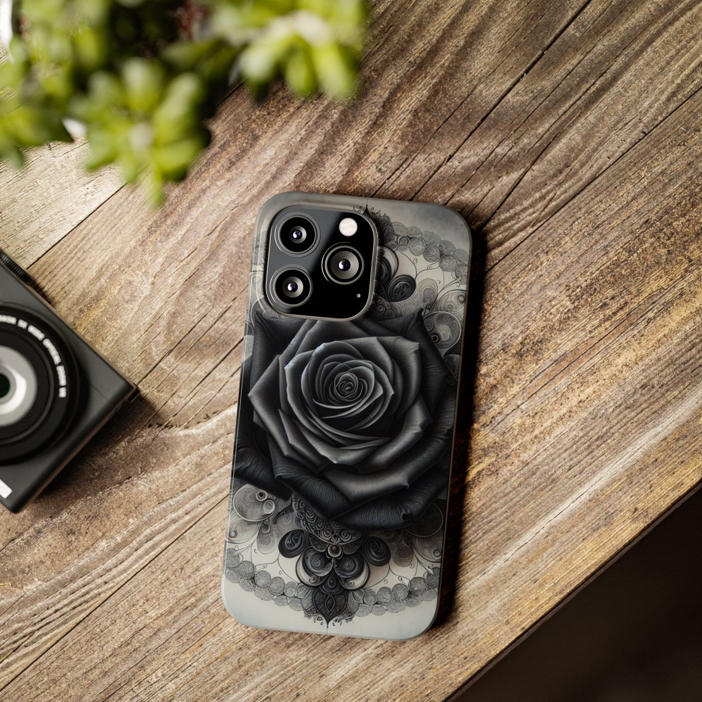 Elegant Black Rose Slim Phone Case for Stylish Protection