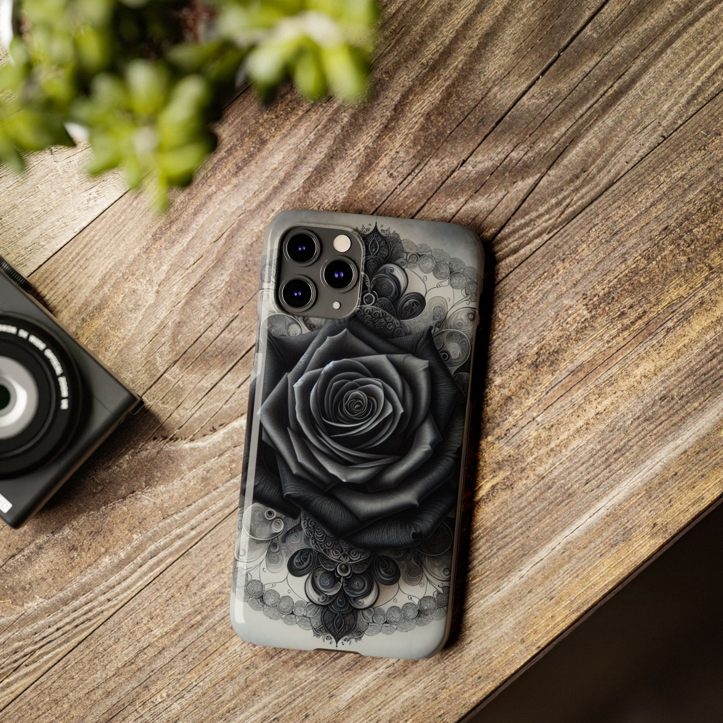 Elegant Black Rose Slim Phone Case for Stylish Protection