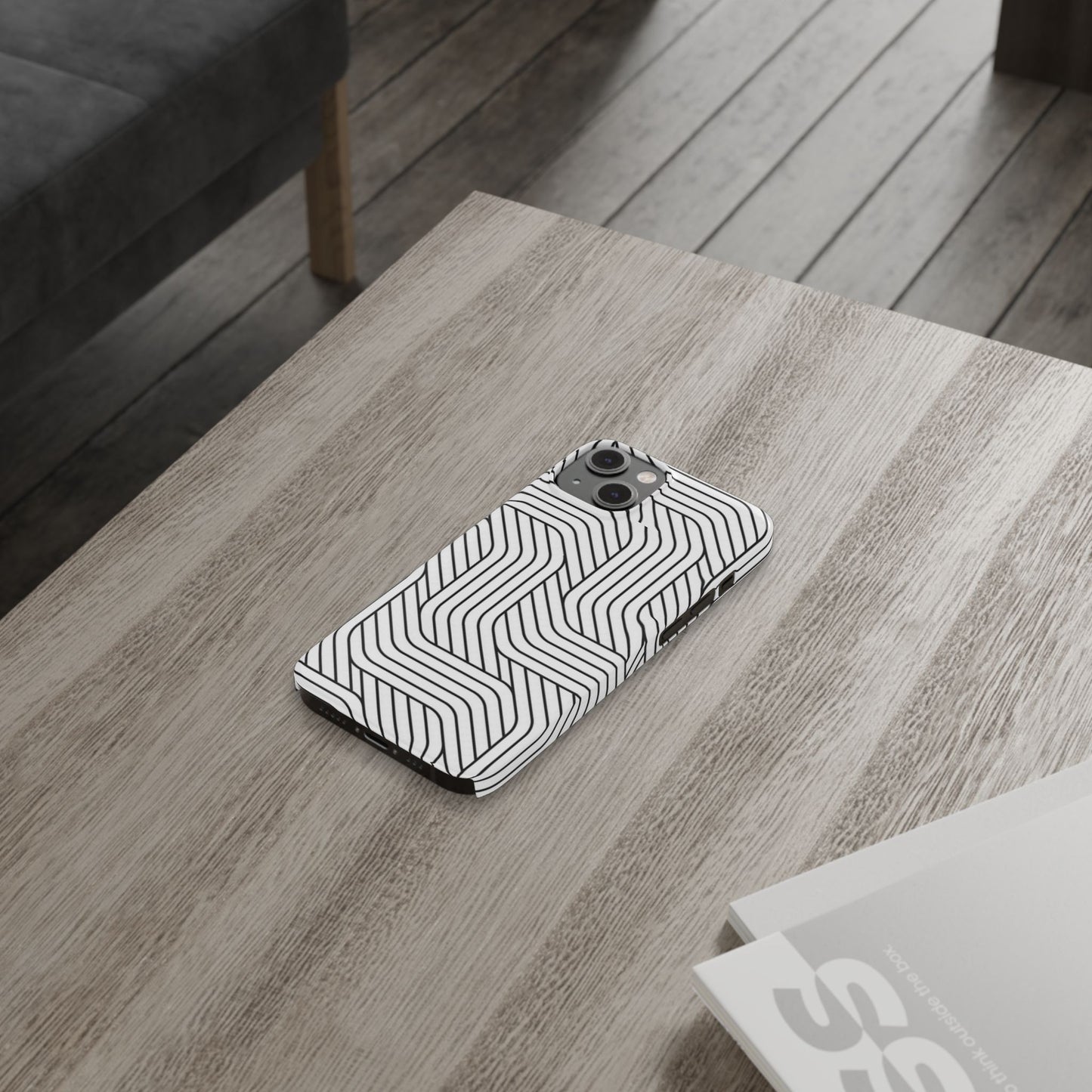 Stylish Geometric Slim Phone Case - Sleek Black and White Design for Minimalist Aesthetics