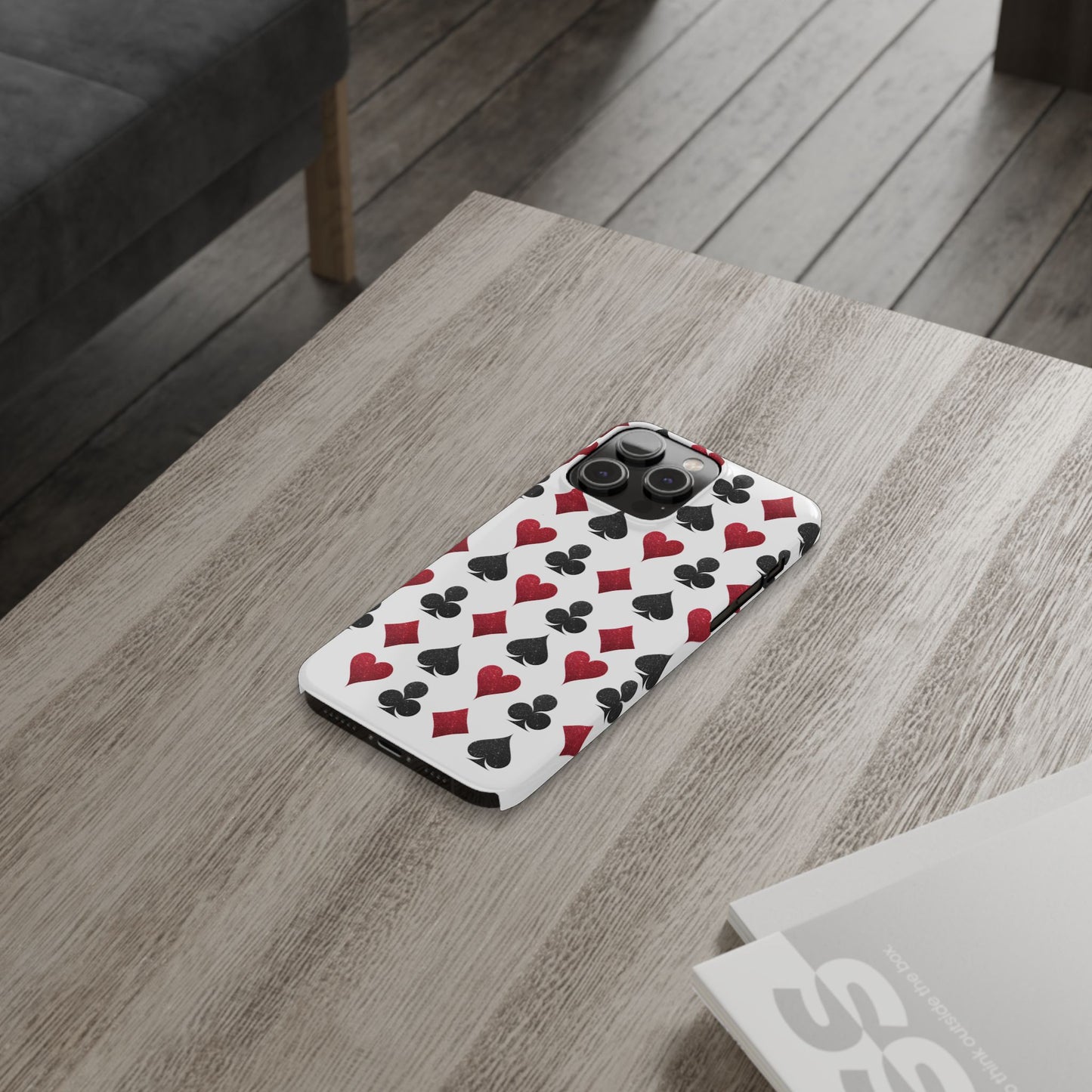 Stylish Playing Card Slim Phone Case - Red & Black Design