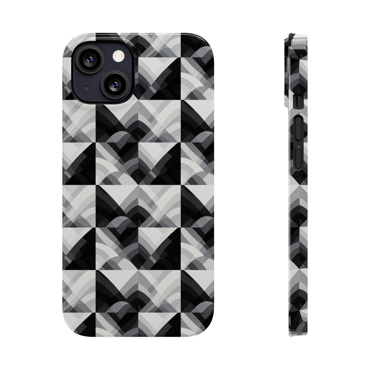 Stylish Black and Gray Slim Phone Case - Geometric Pattern for Modern Aesthetics