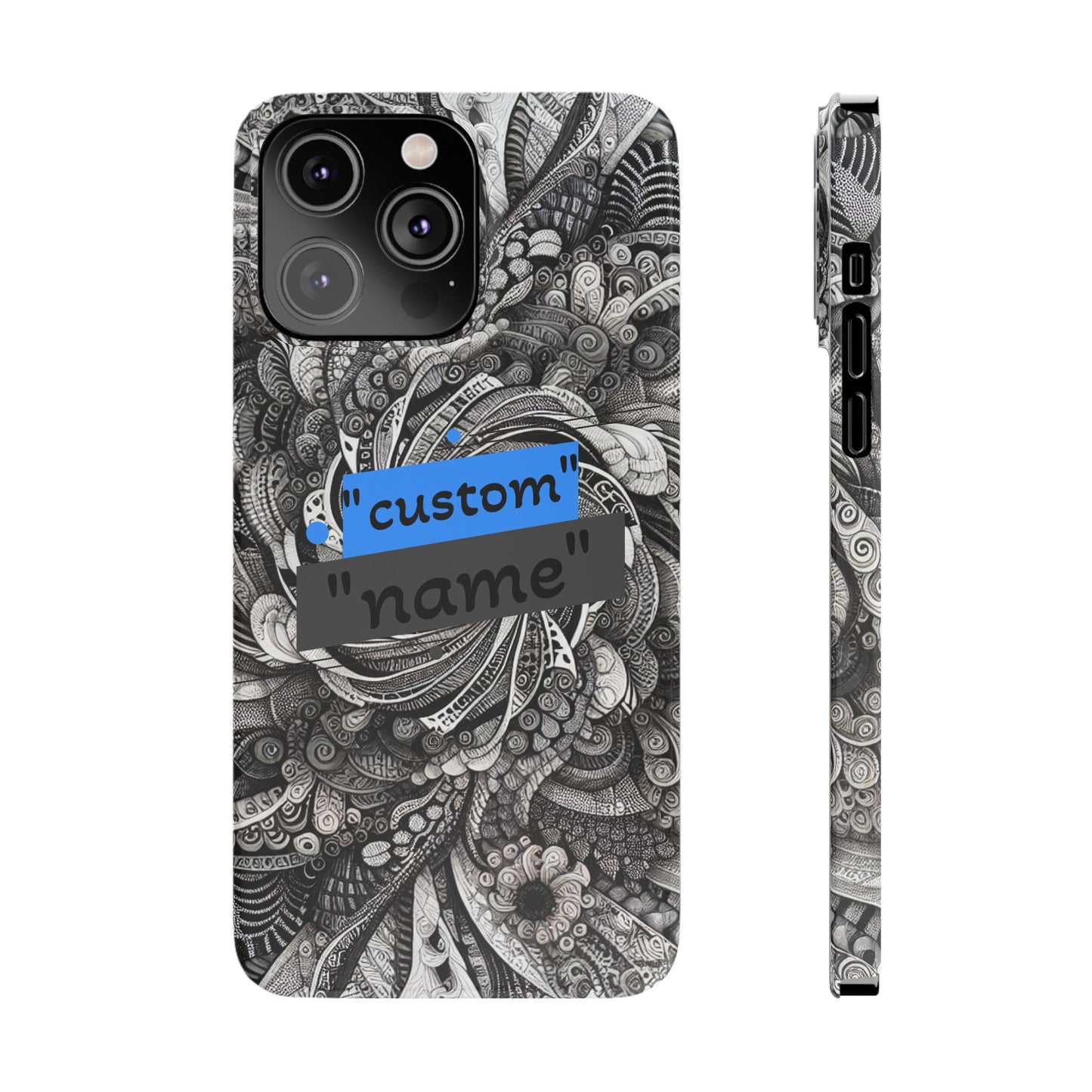 Customizable Slim Phone Cases - Personalized Black Swirl Design