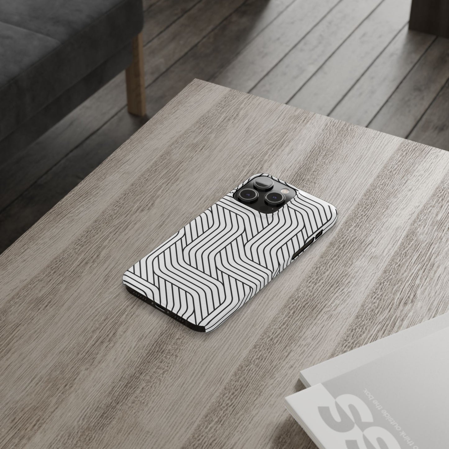 Stylish Geometric Slim Phone Case - Sleek Black and White Design for Minimalist Aesthetics