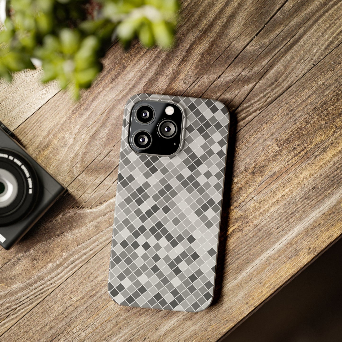 Chic Grey Mosaic Slim Phone Case - Stylish Protection for Modern Lifestyle