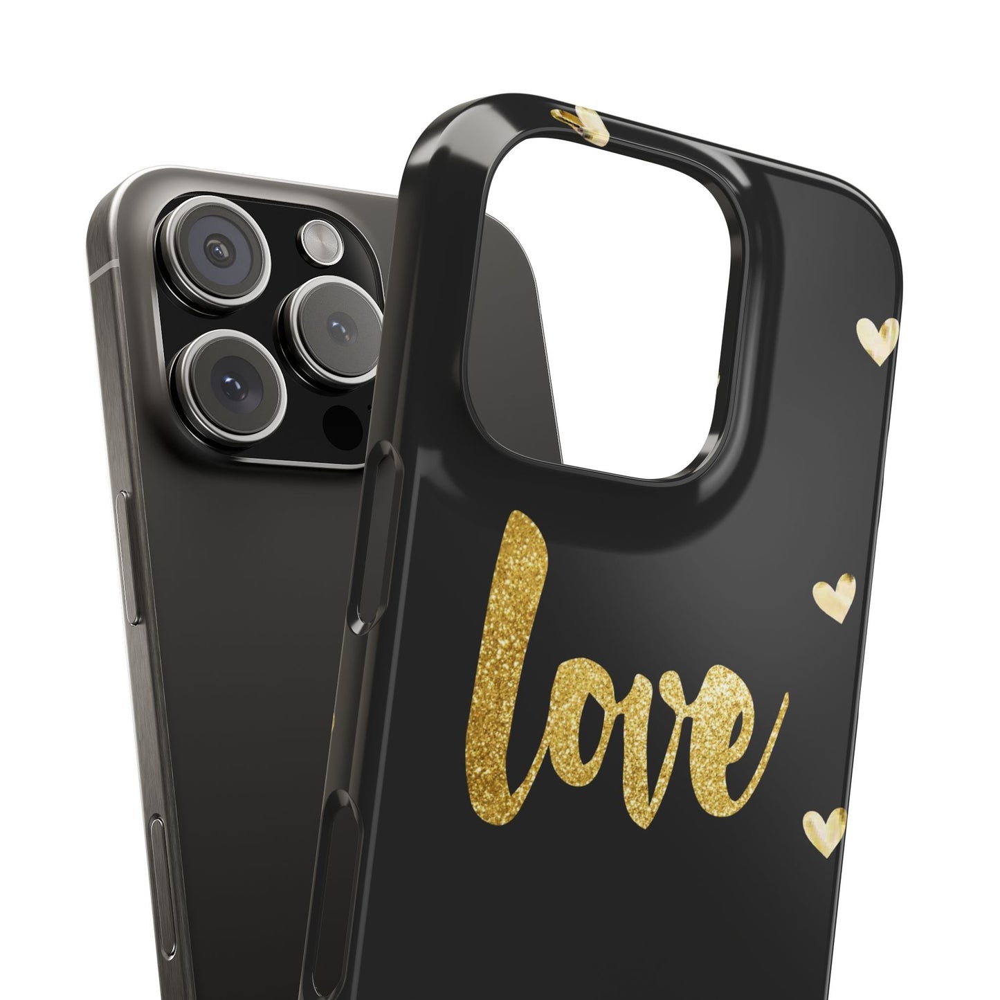 Glitter Love Slim Phone Case - Stylish Black Love Design